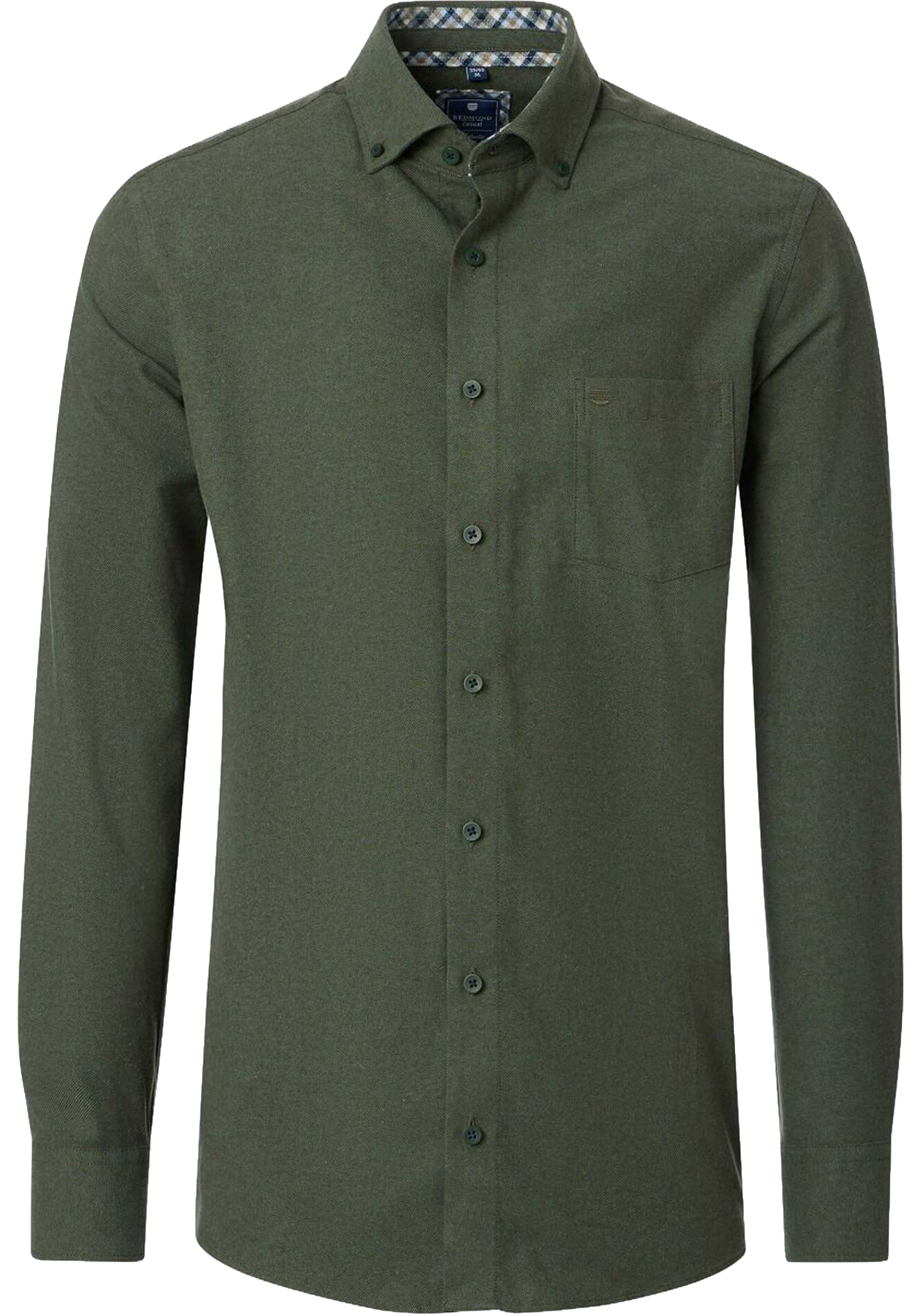 Redmond comfort fit overhemd, flanel, groen