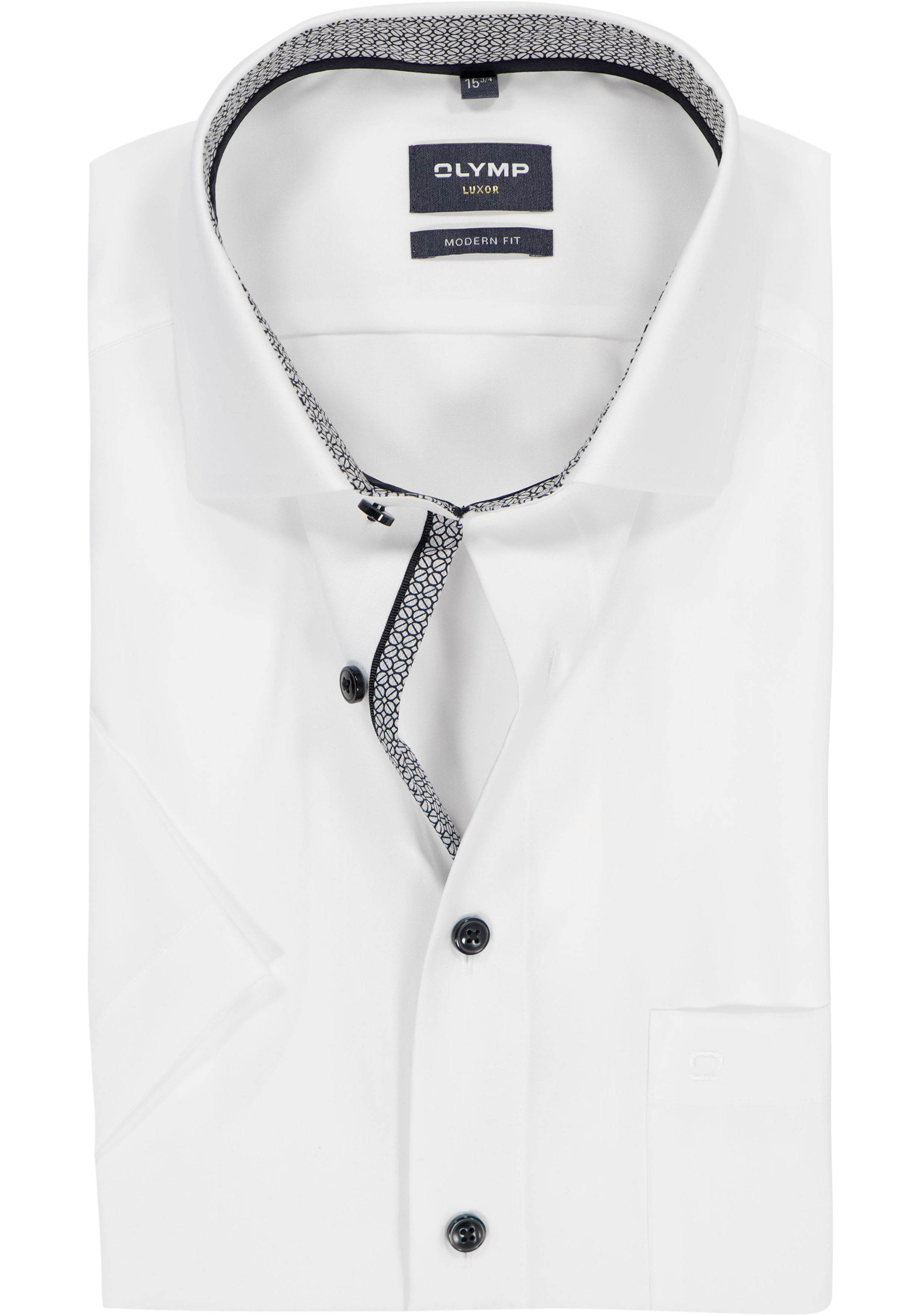 OLYMP Luxor modern fit overhemd, korte mouw, wit (zwart contrast)