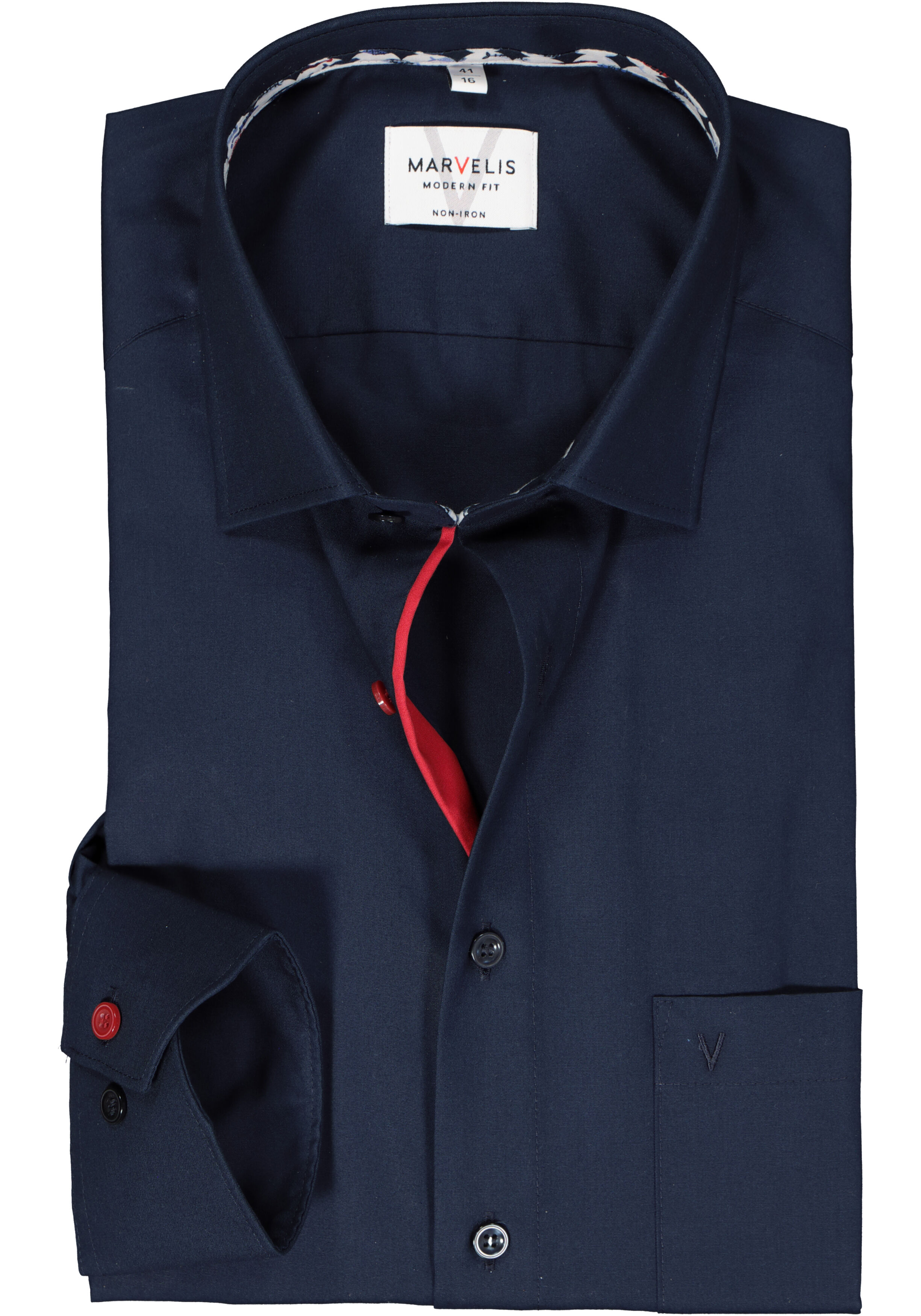 MARVELIS modern fit overhemd, mouwlengte 7, popeline, donkerblauw