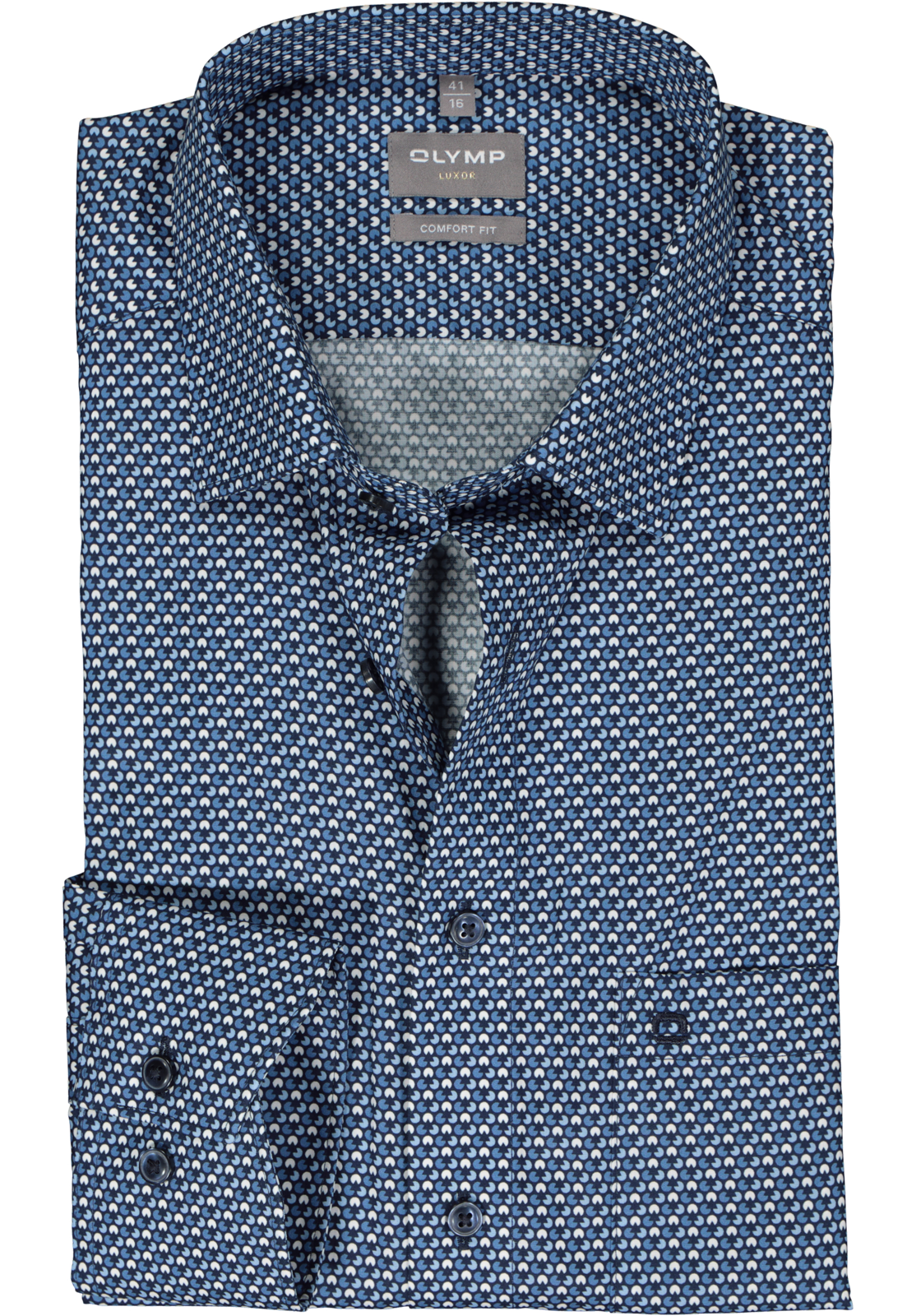 1-4066425564516_olymp-overhemd_HR OLYMP comfort fit overhemd, popeline, blauw met wit dessin