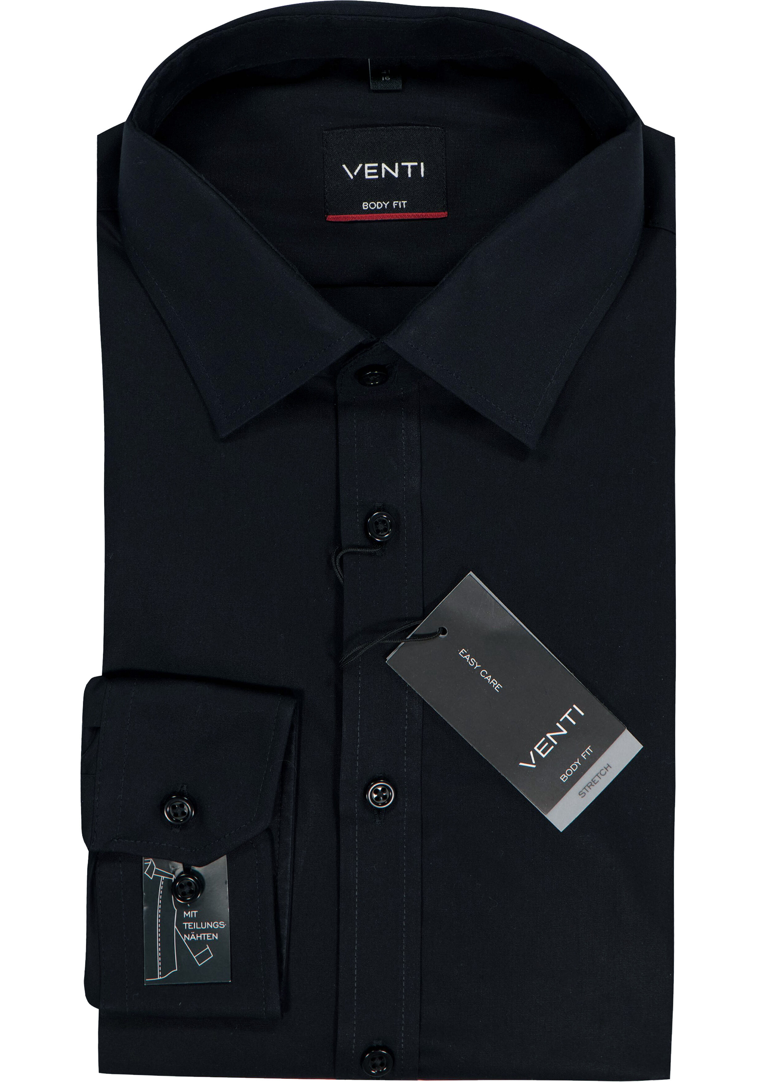VENTI body fit overhemd, popeline, zwart