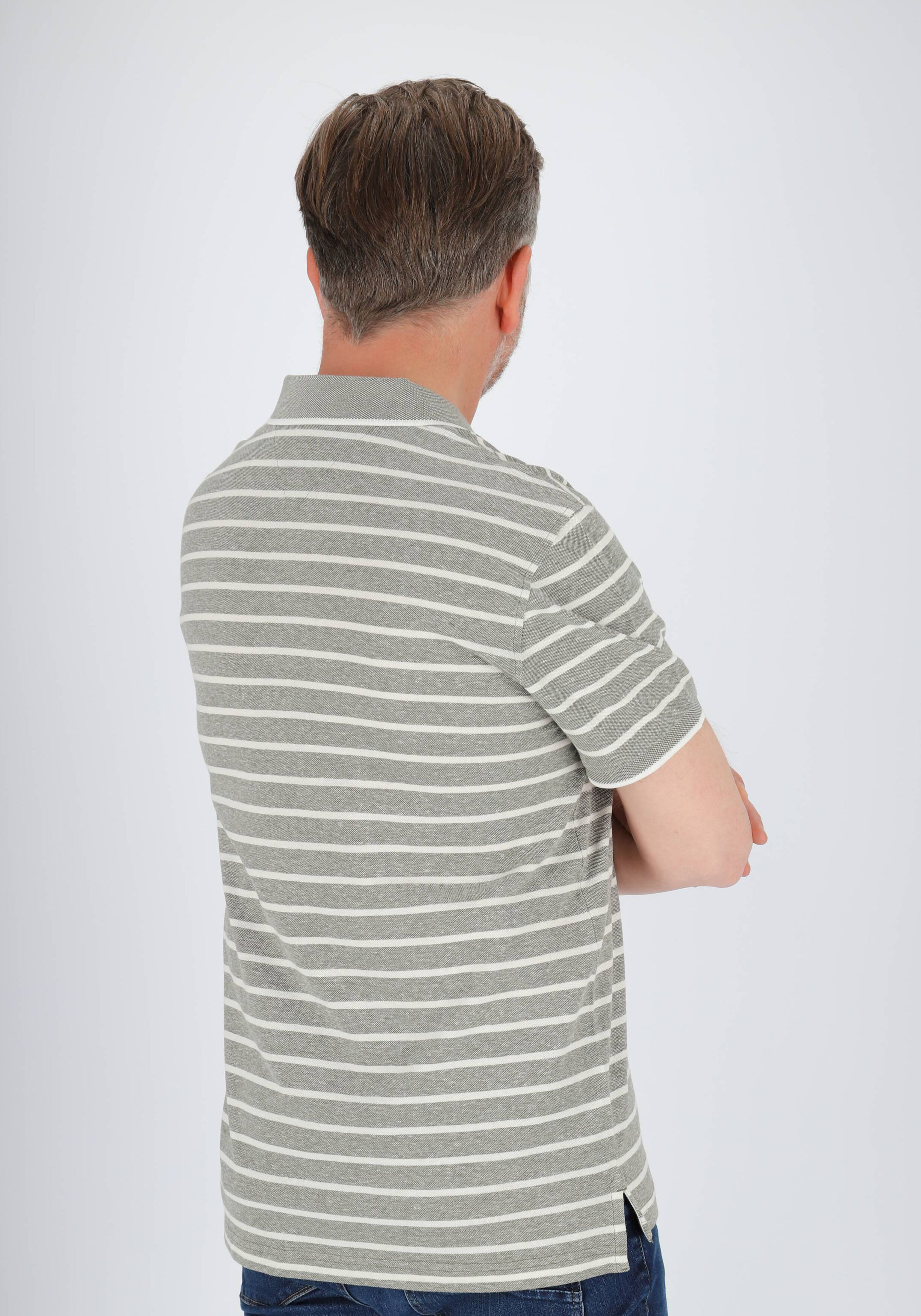 Tommy Hilfiger Linen Pique Regular Polo, heren poloshirt, grijs met wit gestreept