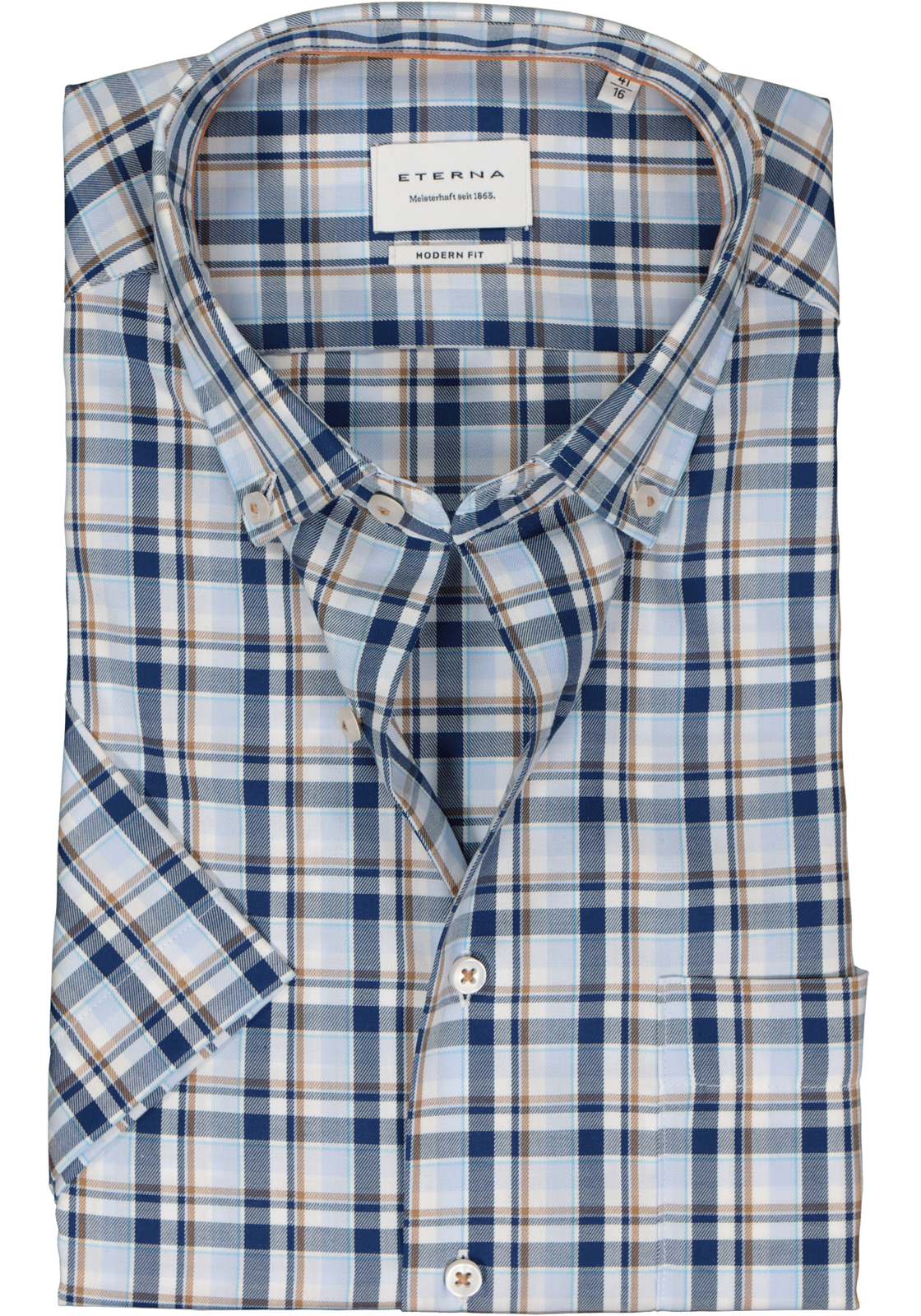 1-4067159321208_eterna-overhemd_HR ETERNA modern fit overhemd korte mouw, twill, turquoise geruit