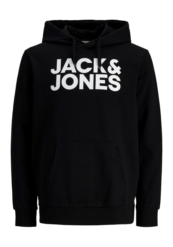 JACK & JONES Corp logo sweat hood regular fit, heren hoodie katoenmengsel met capuchon, zwart grote print JACK & JONES Corp logo sweat hood regular fit, heren hoodie katoenmengsel met capuchon, zwart grote print