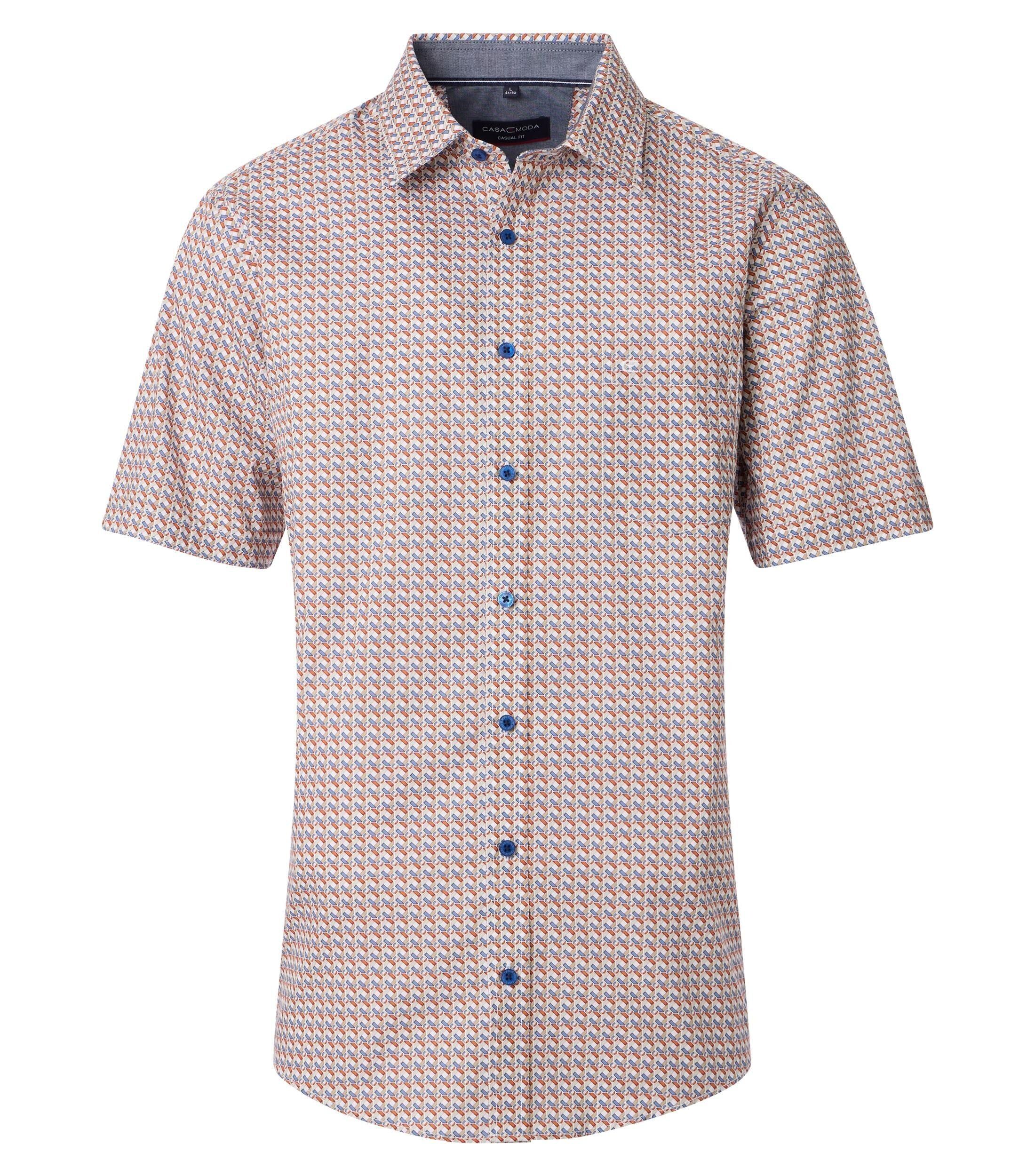 CASA MODA Sport casual fit overhemd, korte mouw, popeline, wit met rood, blauw en beige dessin