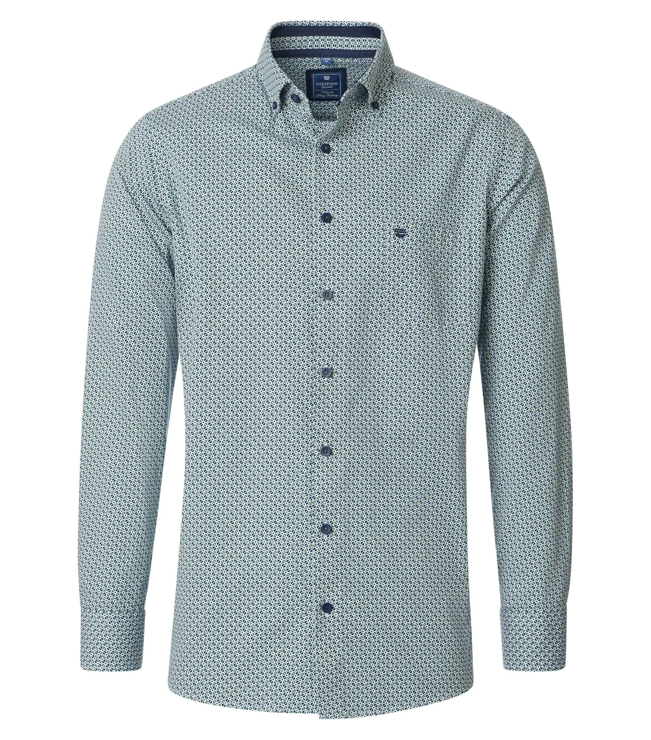 Redmond comfort fit overhemd, popeline, groen dessin