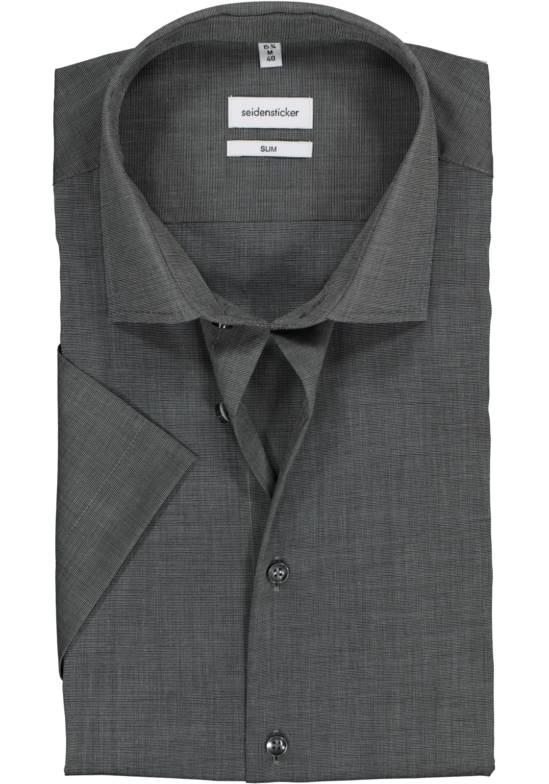 1-4048872002957_seidensticker-overhemd_HR Seidensticker slim fit overhemd, korte mouw, grijs fil a fil