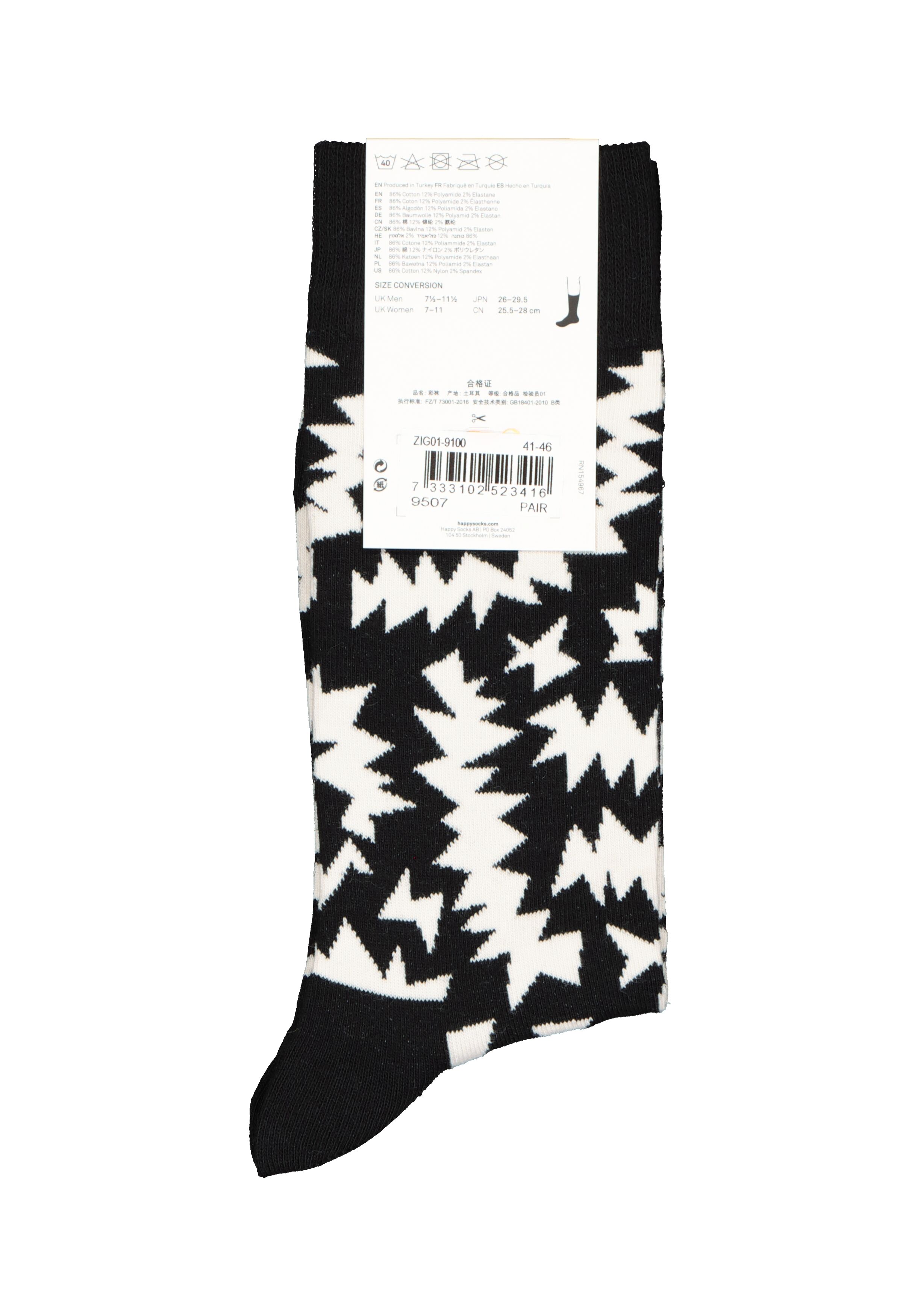 Happy Socks Zigzag Sock, zwart met wit