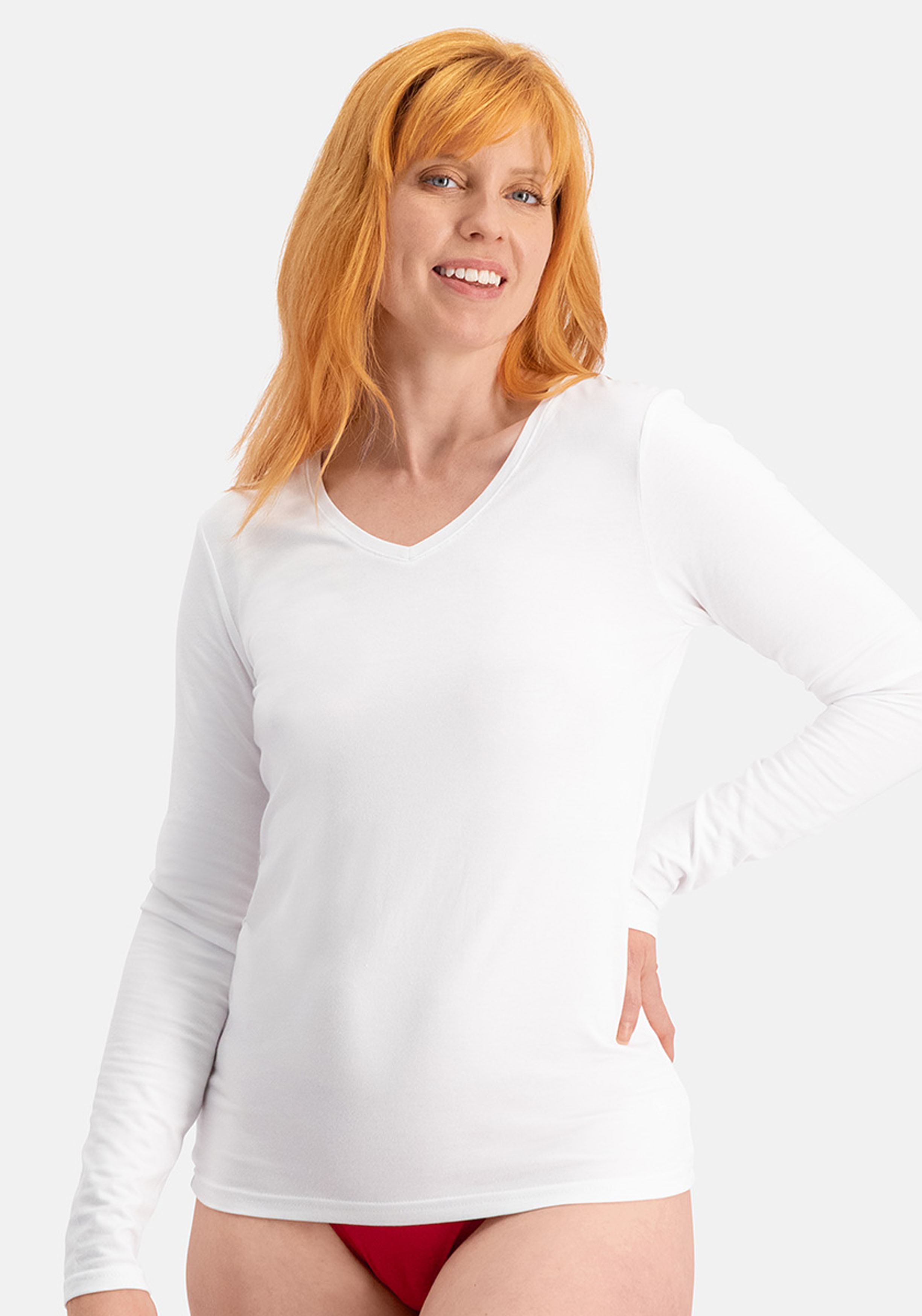 Bamboo Basics Liv longsleeve V-neck (2-pack), dames T-shirt lange mouwen V-hals, wit