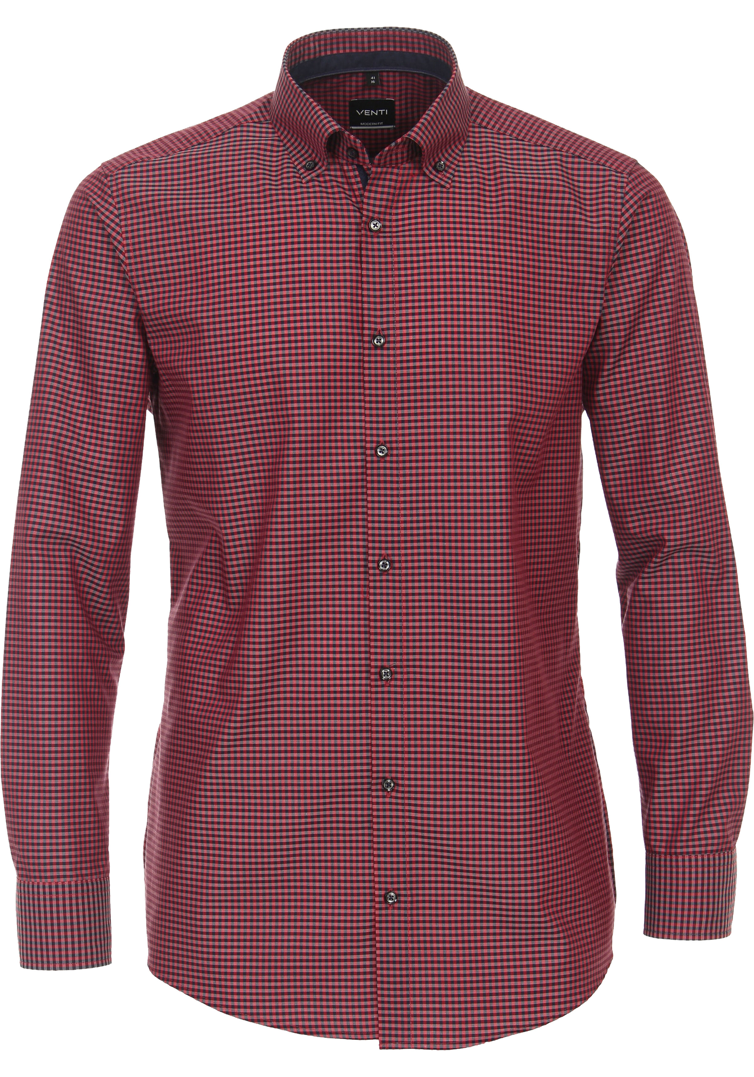 VENTI modern fit overhemd, popeline, rood geruit