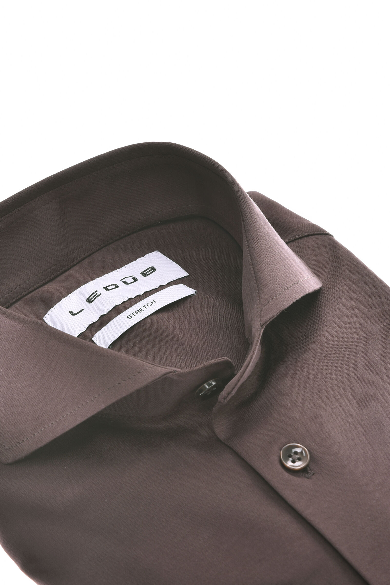 Ledub slim fit overhemd, mouwlengte 72 cm, jersey, donkerbruin