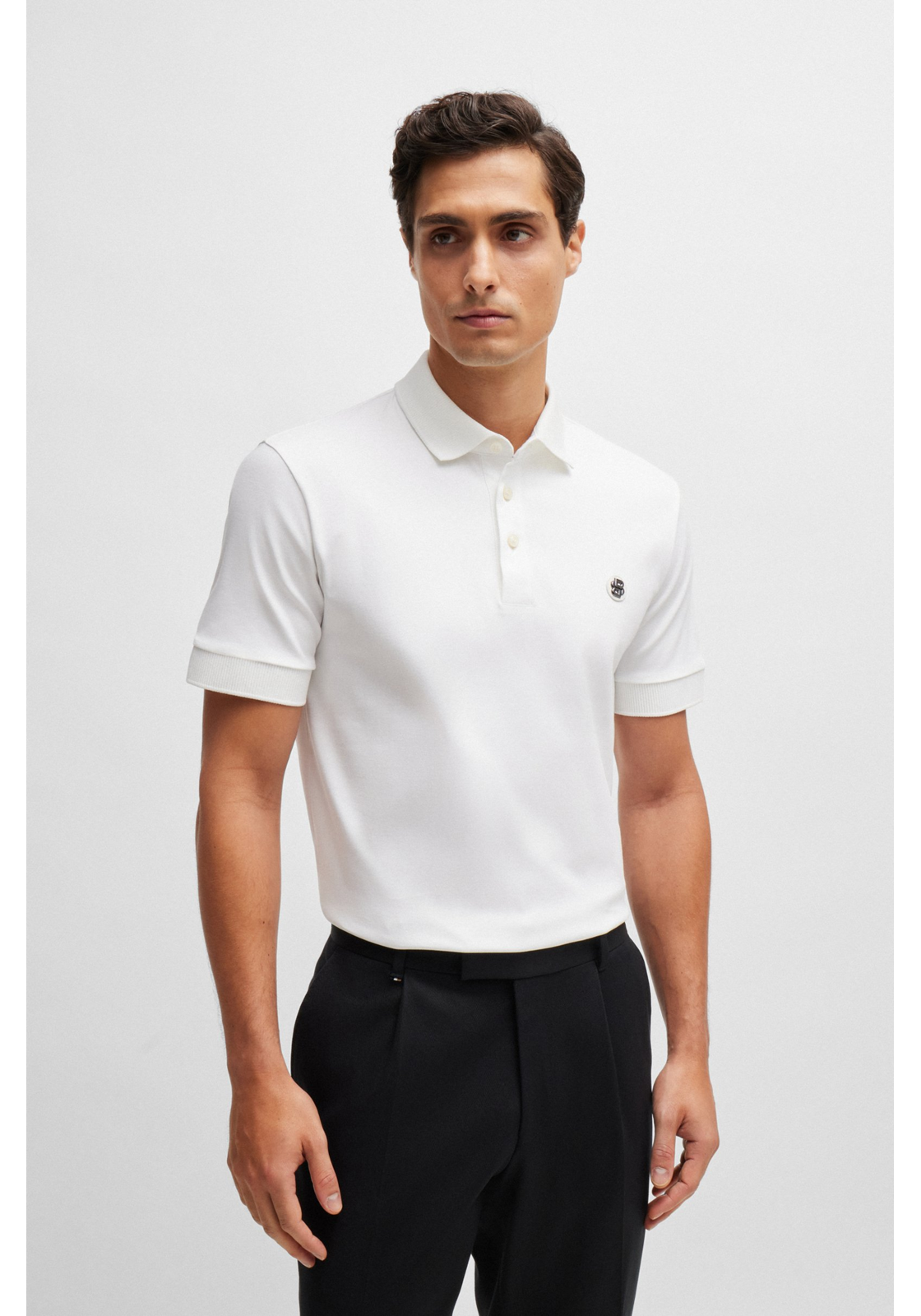 BOSS Parris regular fit heren polo, pique, wit BOSS Parris regular fit heren polo, pique, wit