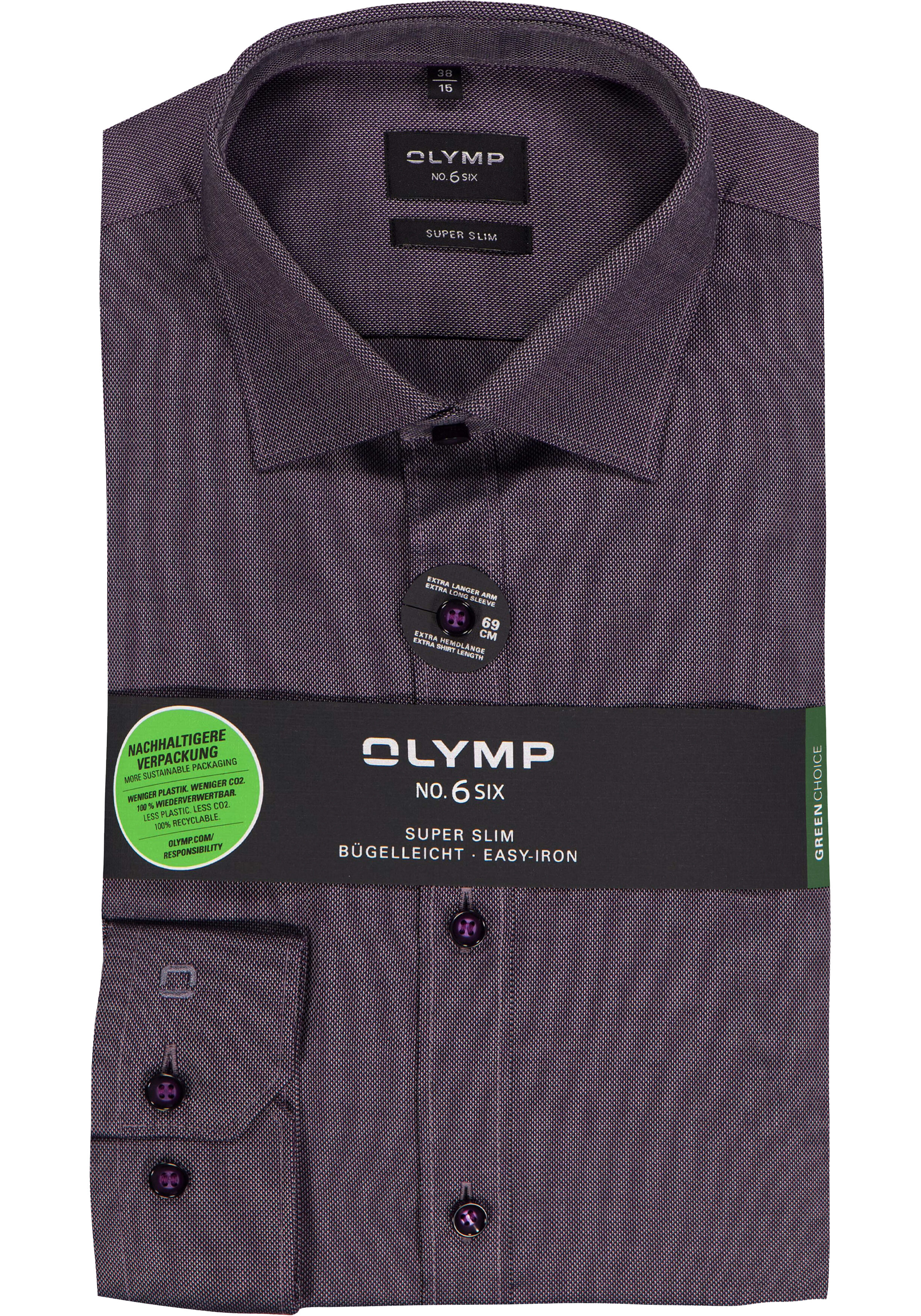 OLYMP No. 6 Six super slim fit overhemd, mouwlengte 7, structuur, paars