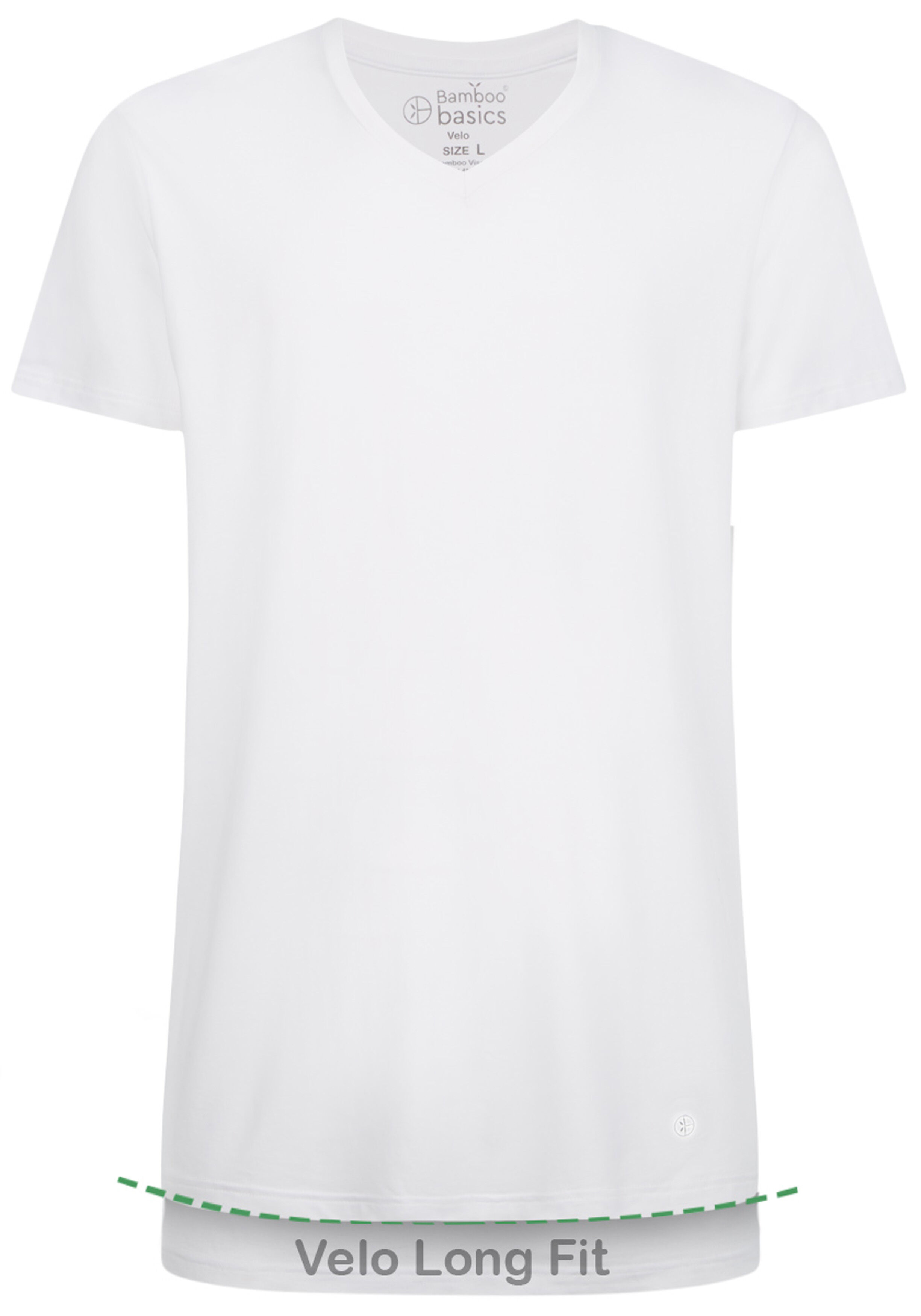 Bamboo Basics Velo V-neck T-shirt (2-pack), heren T-shirt V-hals extra lang, wit
