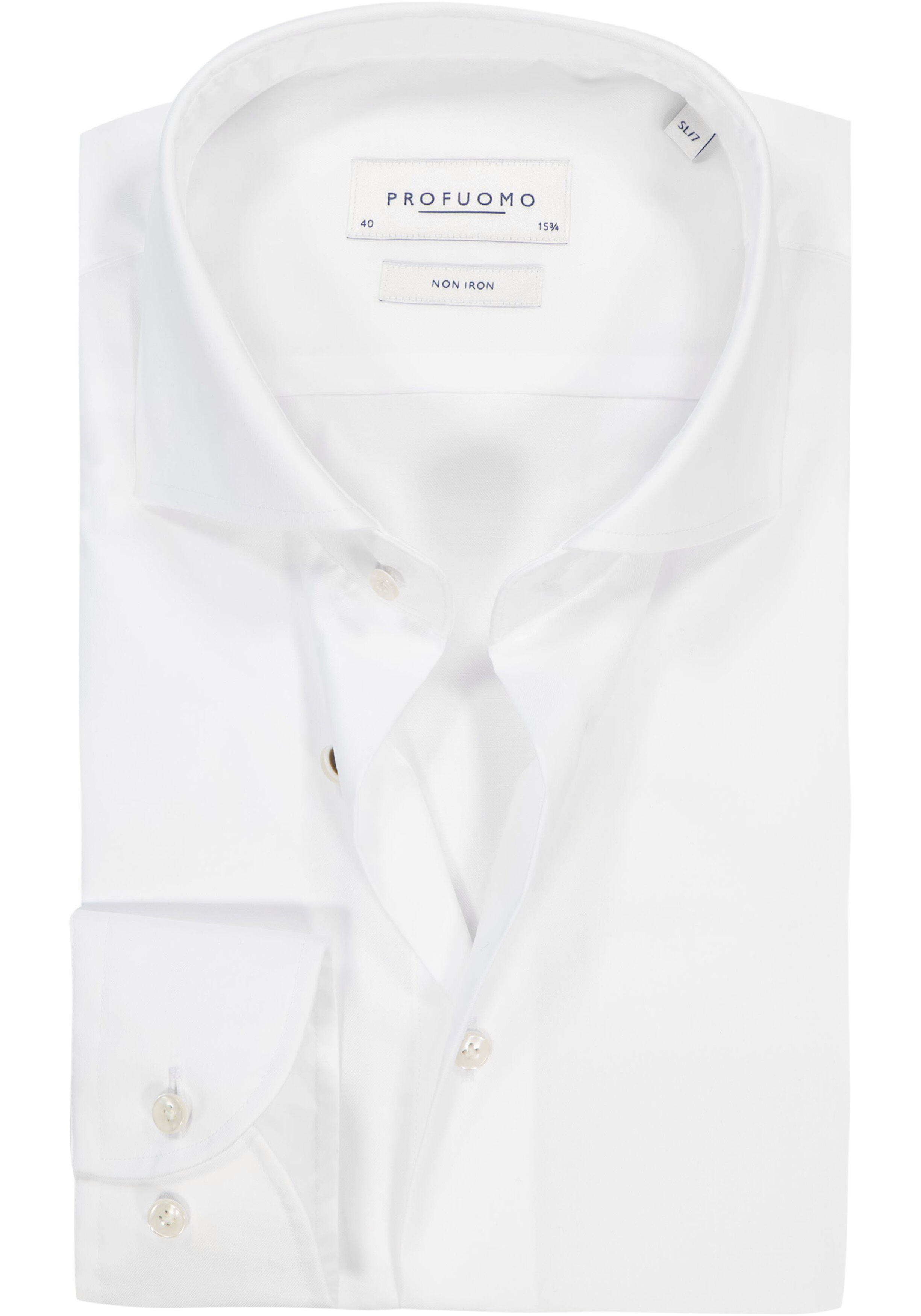 Profuomo slim fit overhemd, mouwlengte 72 cm, twill, wit