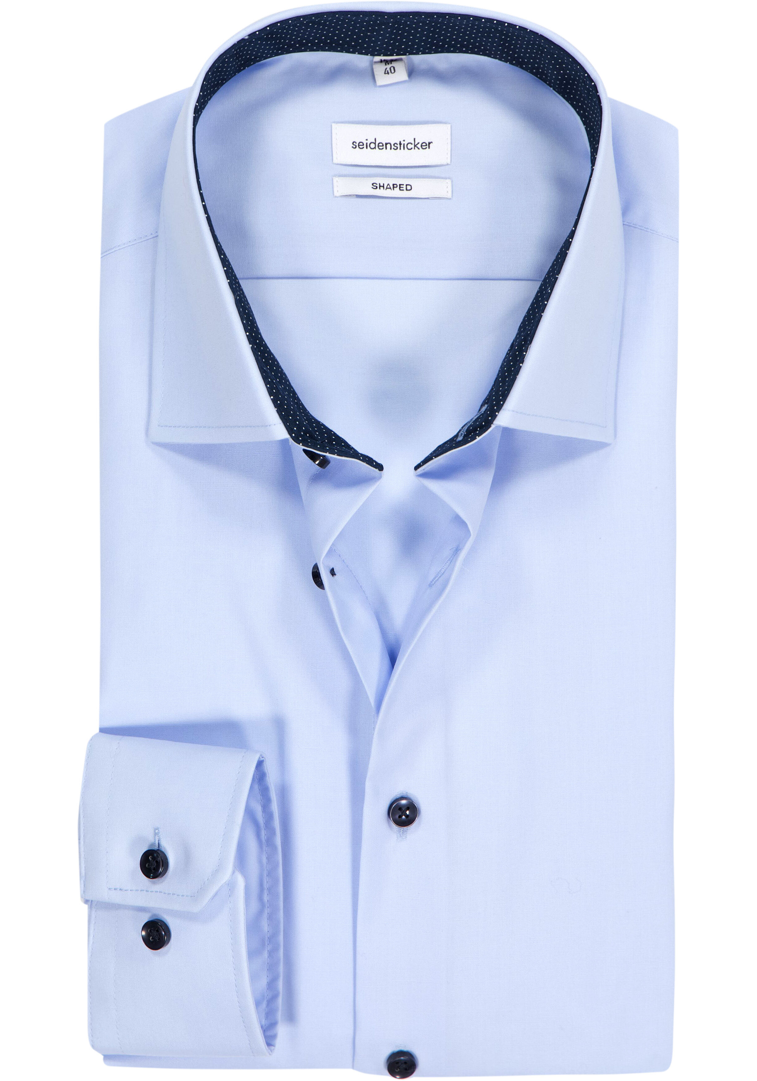 Seidensticker shaped fit overhemd, mouwlengte 7, popeline, blauw