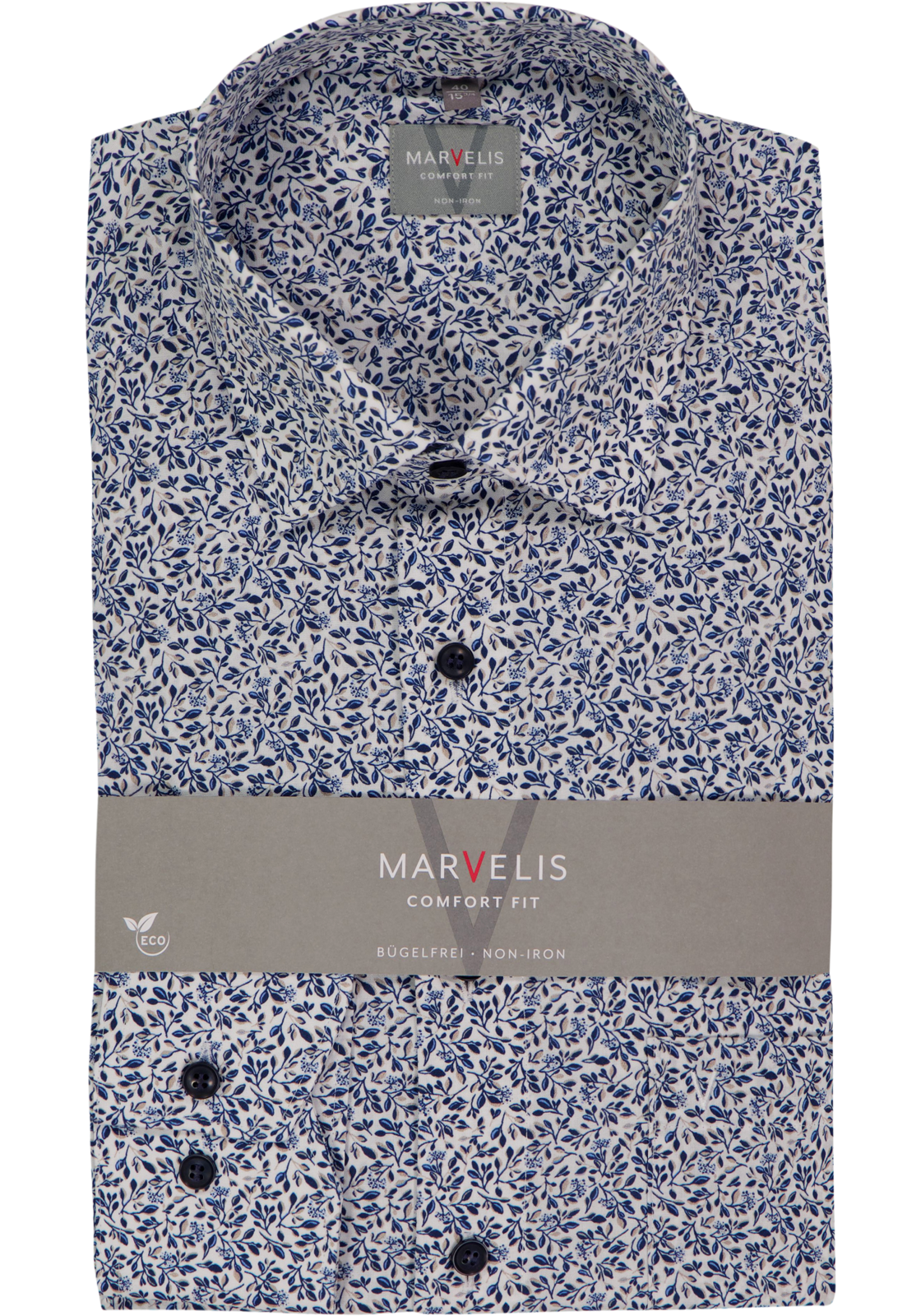 MARVELIS comfort fit overhemd, popeline, beige met blauw dessin MARVELIS comfort fit overhemd, popeline, beige met blauw dessin