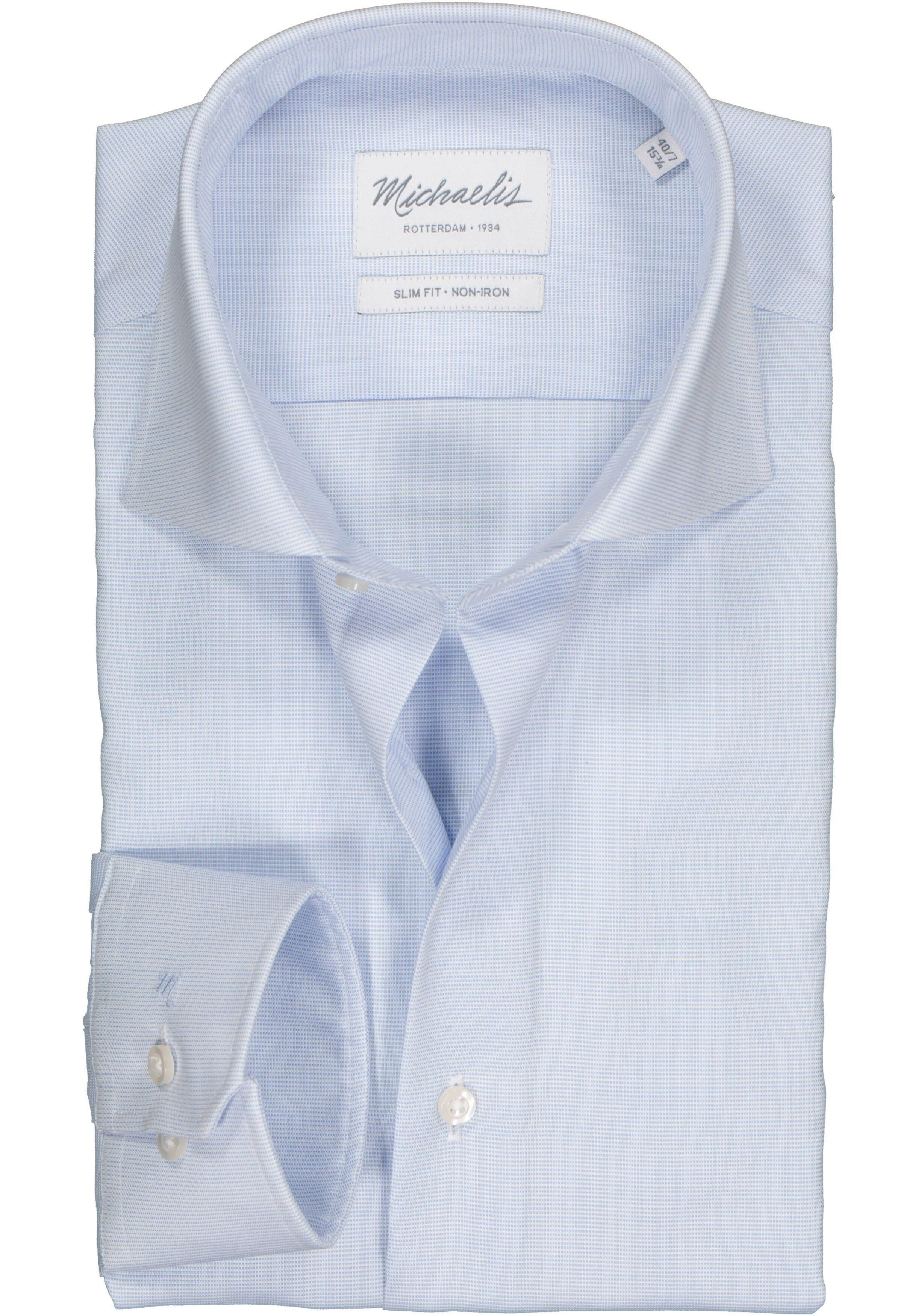 Michaelis slim fit overhemd, mouwlengte 7, basket-weave, lichtblauw