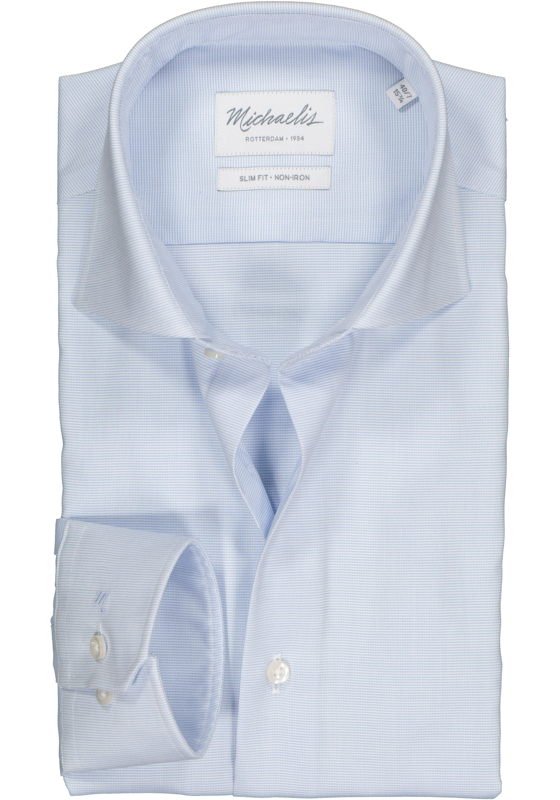 Michaelis slim fit overhemd, mouwlengte 7, basket-weave, lichtblauw Michaelis slim fit overhemd, mouwlengte 7, basket-weave, lichtblauw