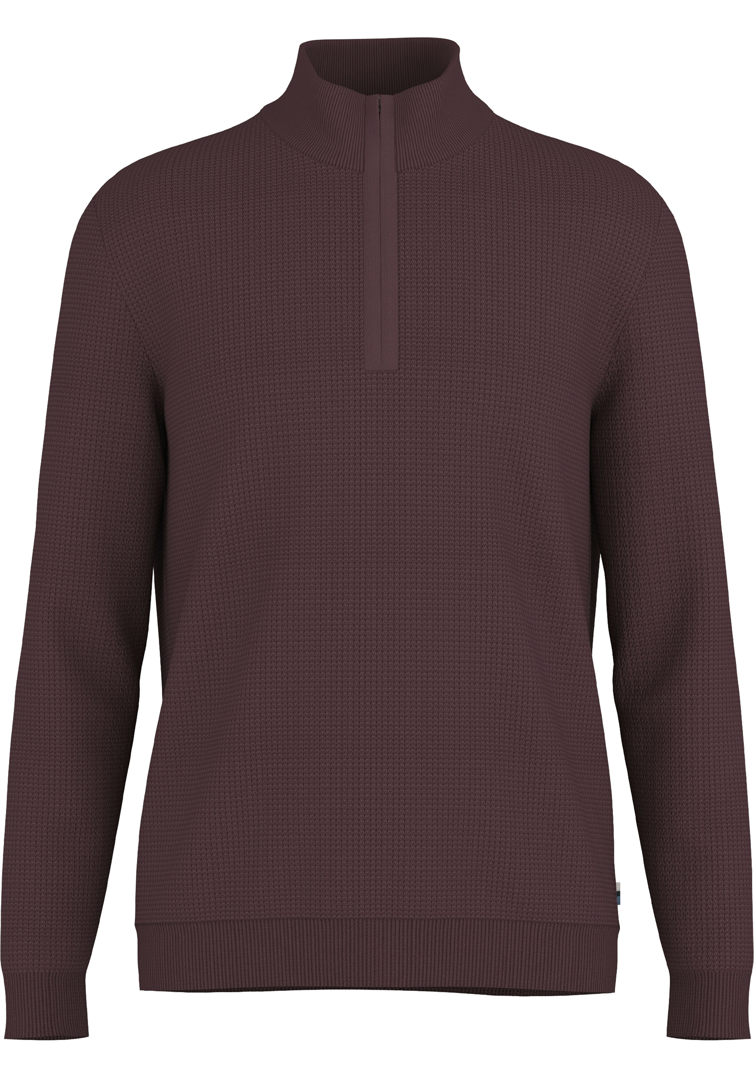 OLYMP Casual modern fit half zip trui katoen, korte rits, bordeaux rood