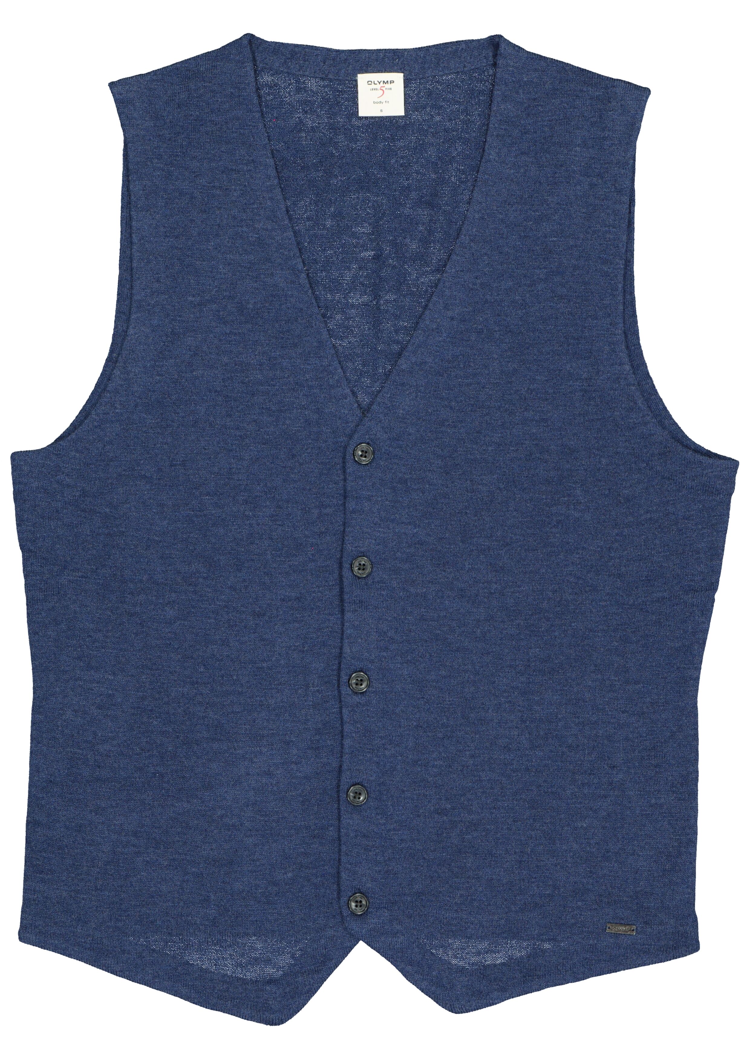 OLYMP Level 5 body fit gilet, wol met zijde, jeans blauw mouwloos vest