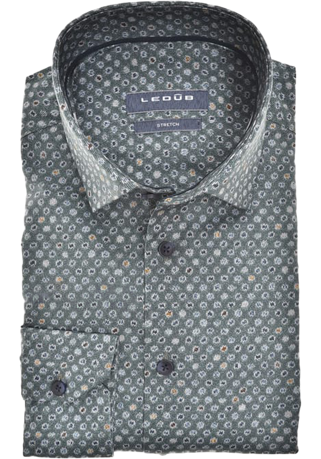 Ledub modern fit overhemd, mouwlengte 72 cm, popeline, donkergroen dessin Ledub modern fit overhemd, mouwlengte 72 cm, popeline, donkergroen dessin