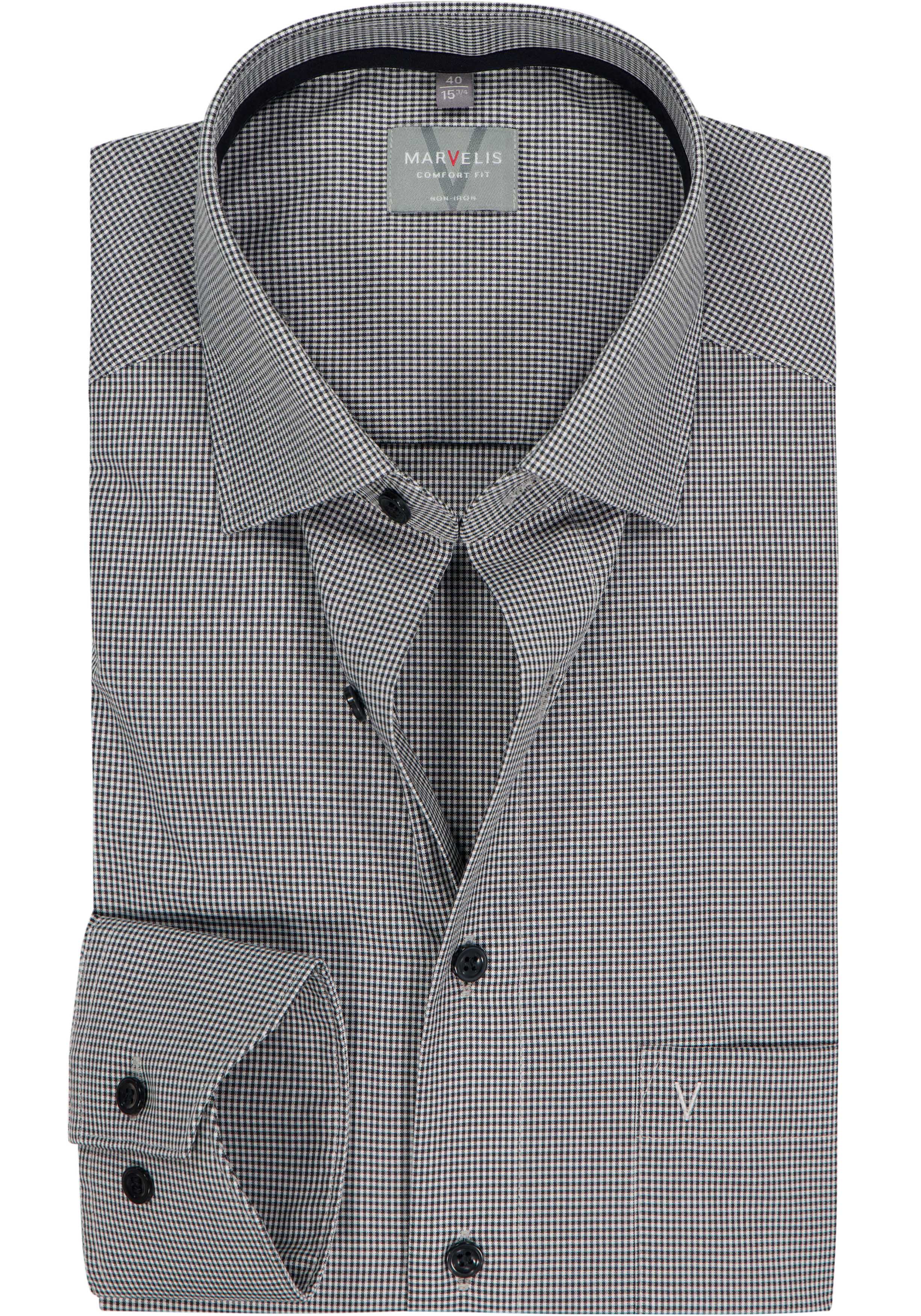 MARVELIS comfort fit overhemd, popeline, zwart met wit geruit