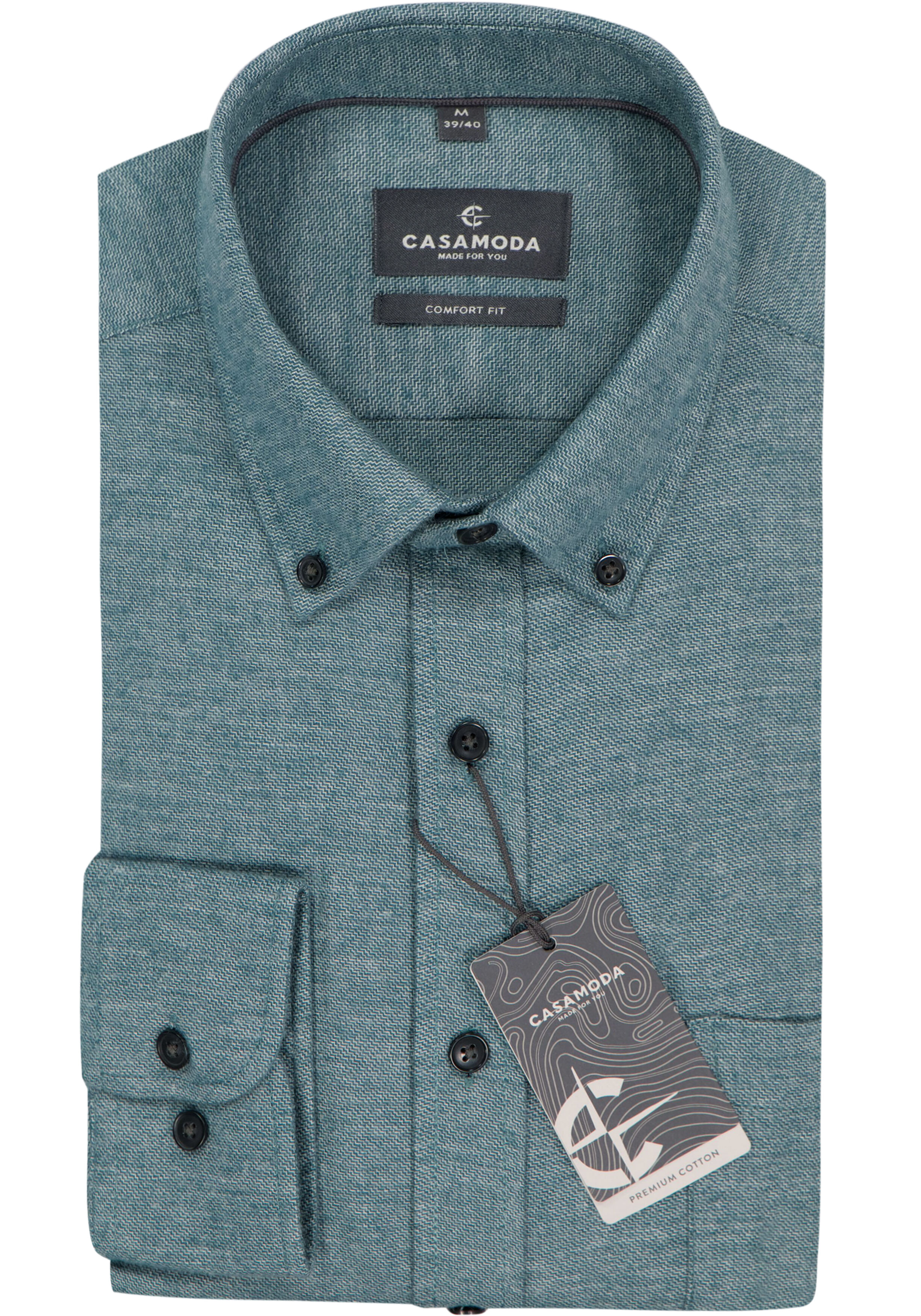 CASA MODA Sport comfort fit overhemd, structuur, groen met blauw
