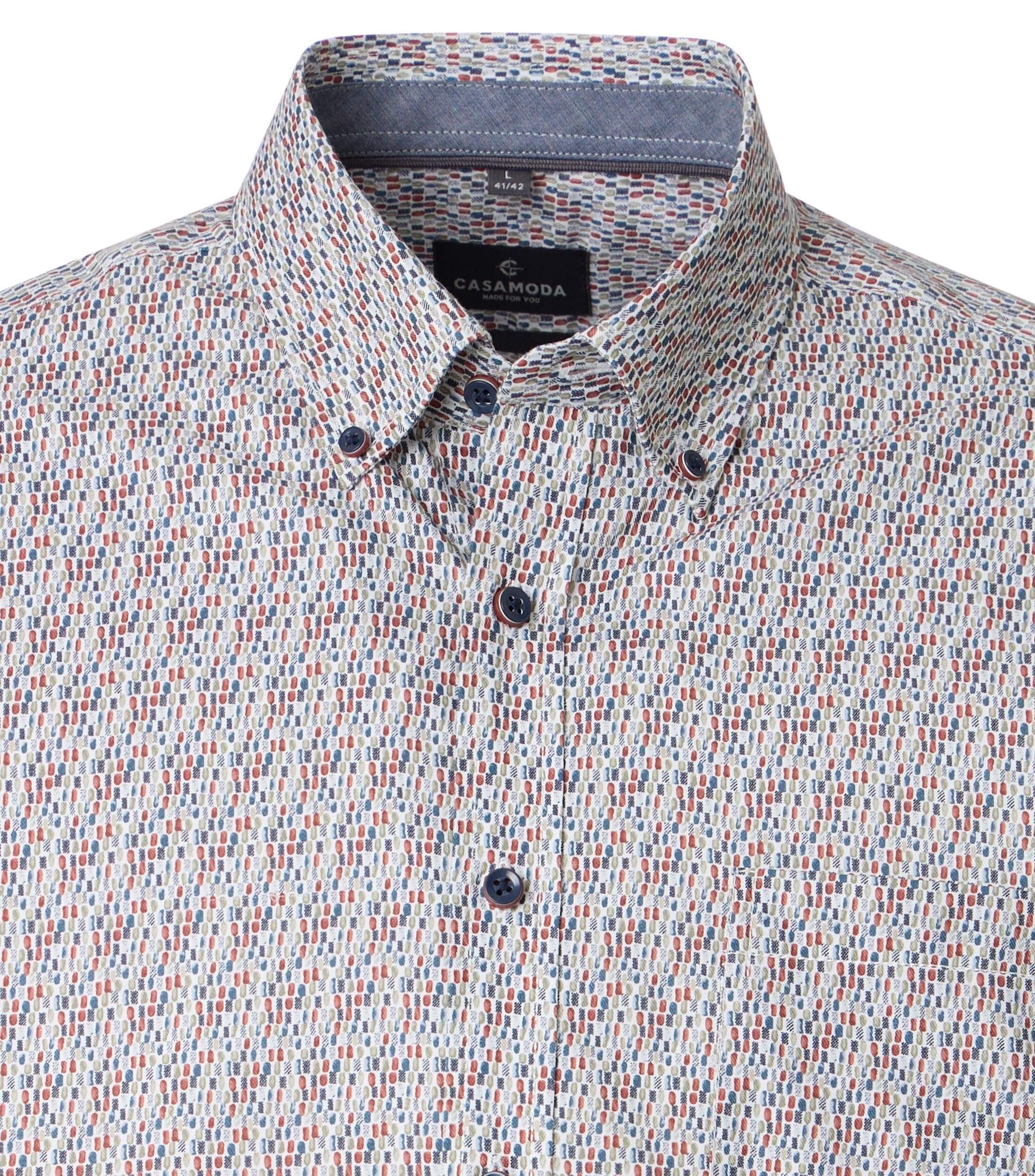 CASA MODA Sport casual fit overhemd, twill, wit met blauw en roestbruin dessin