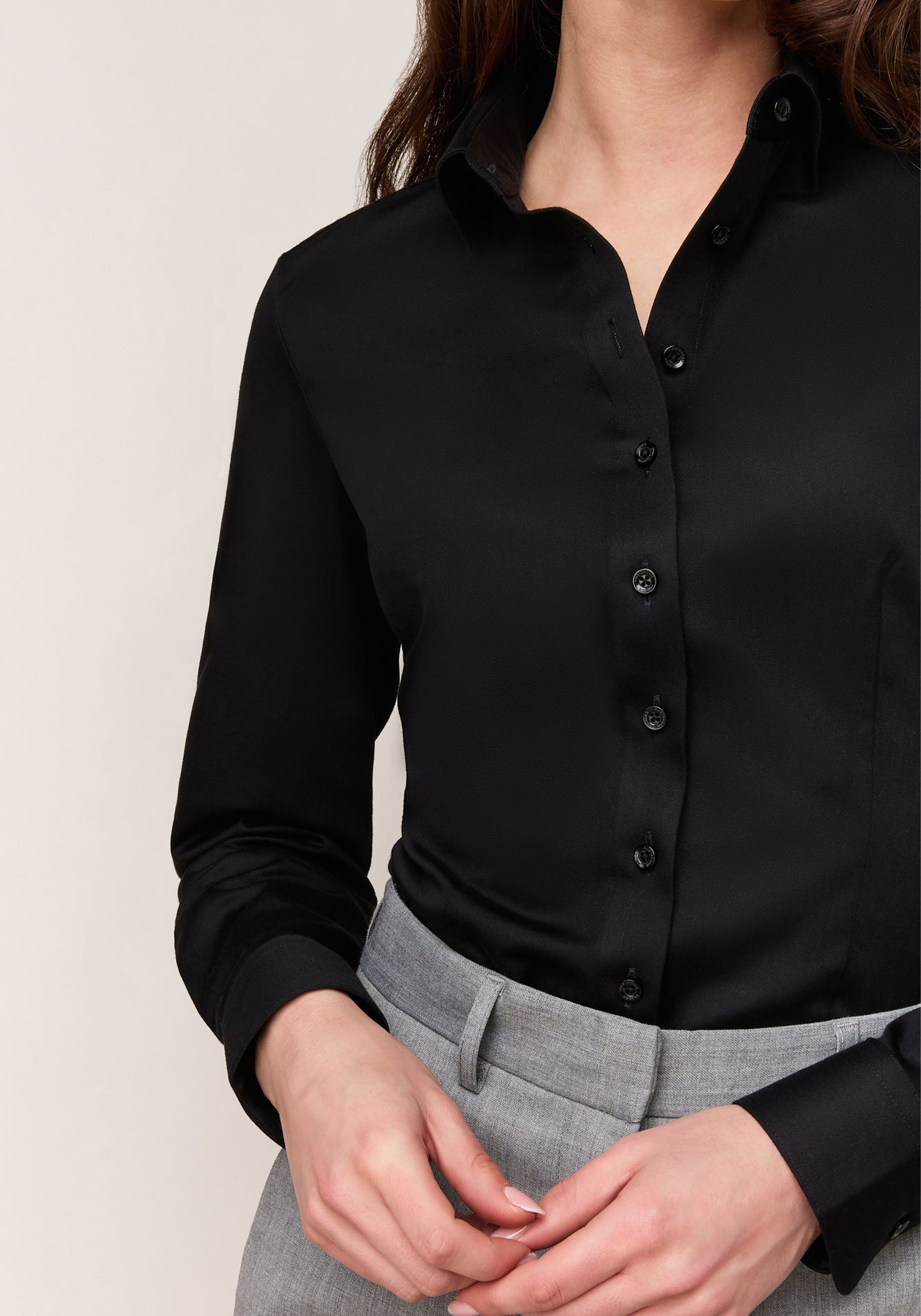 Vander Amsterdam damesblouse slim fit enkele manchet, twill, zwart