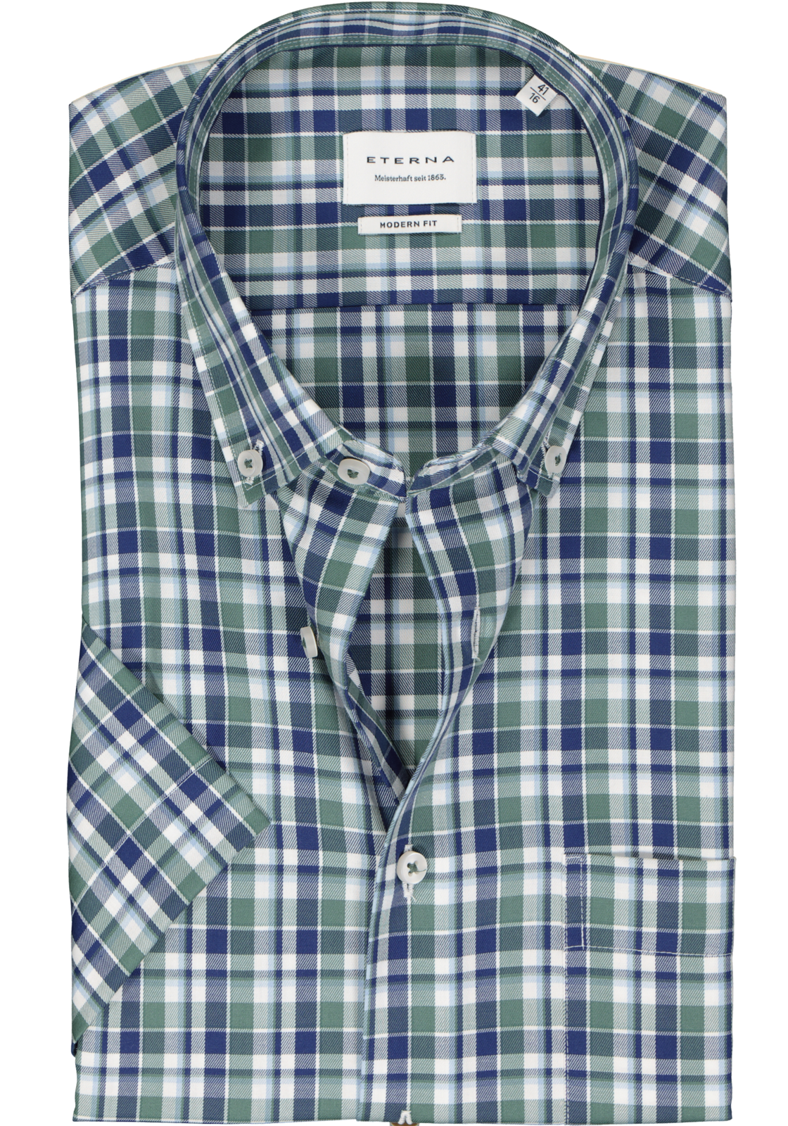 1-4067159321161_eterna-overhemd_HR ETERNA modern fit overhemd korte mouw, twill, groen geruit