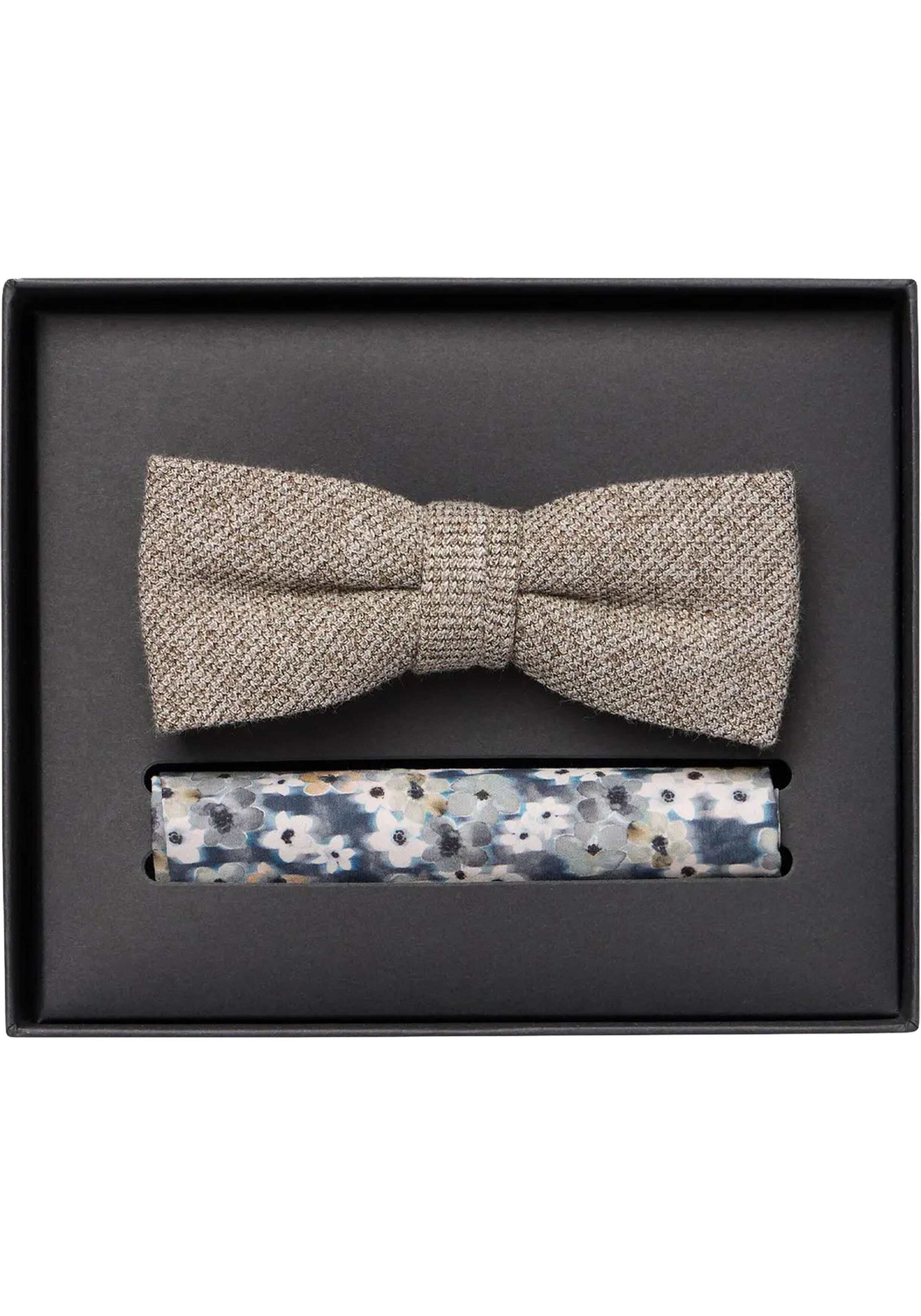 VENTI set met vlinderdas en pochet, beige, blauw, wit, grijs dessin