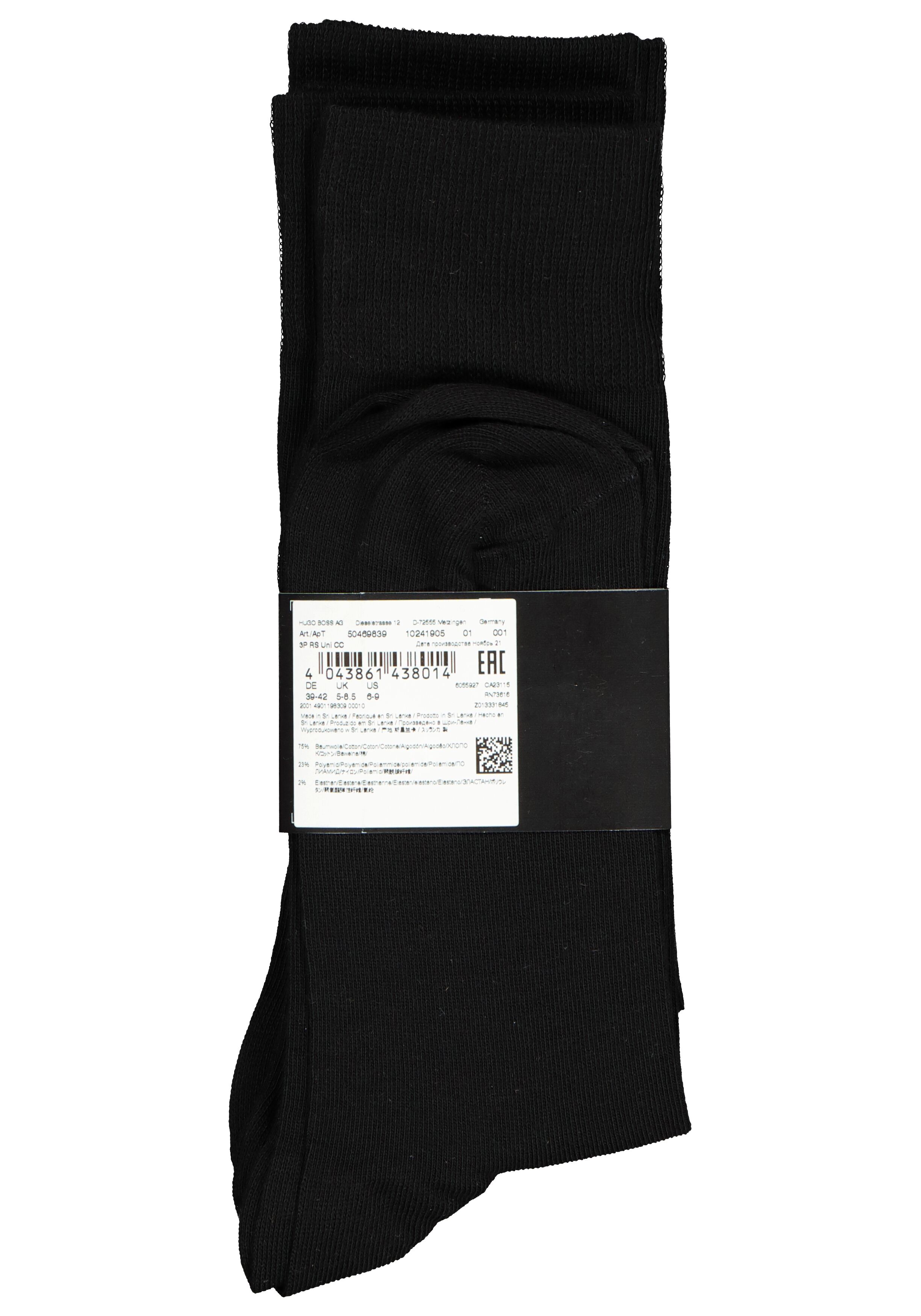 BOSS regular socks (3-pack), herensokken katoen, zwart  