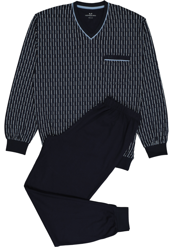 Gotzburg heren pyjama, blauw met lichtblauw en wit dessin Gotzburg heren pyjama, blauw met lichtblauw en wit dessin