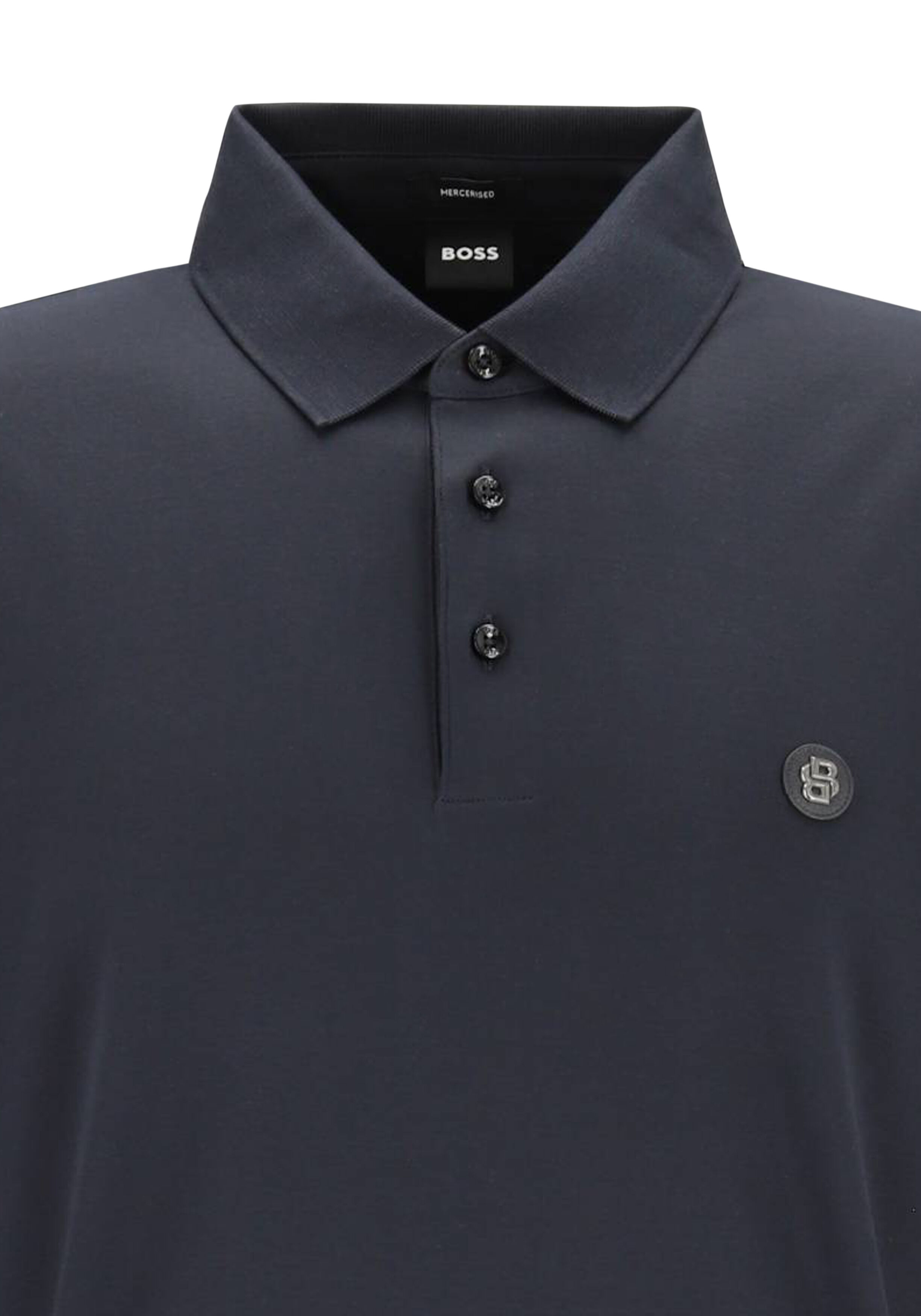 BOSS Paley regular fit polo lange mouw, jersey, donkerblauw