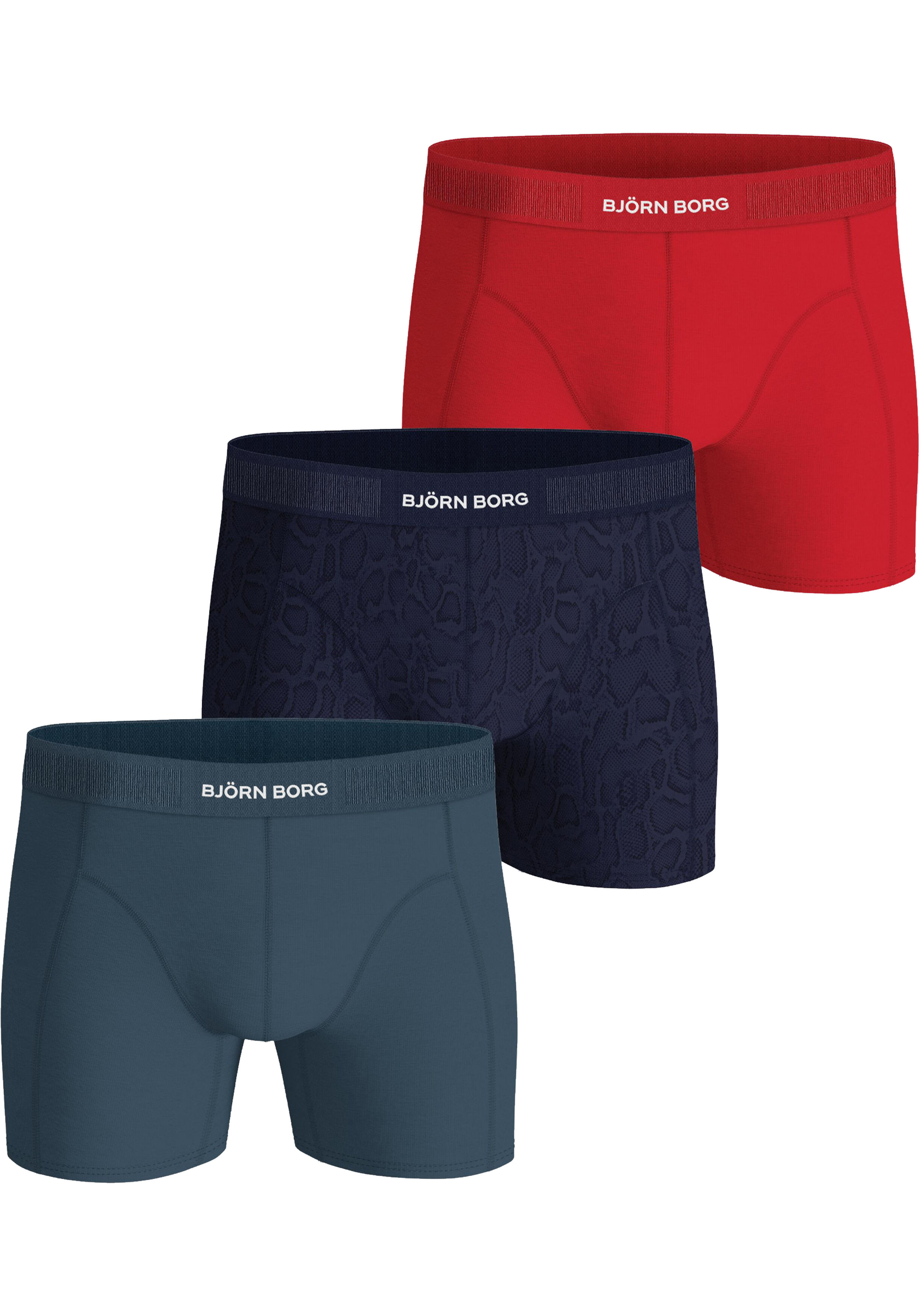 Bjorn Borg Cotton Stretch boxers, heren boxers normale lengte (3-pack), rood, print, navy blauw