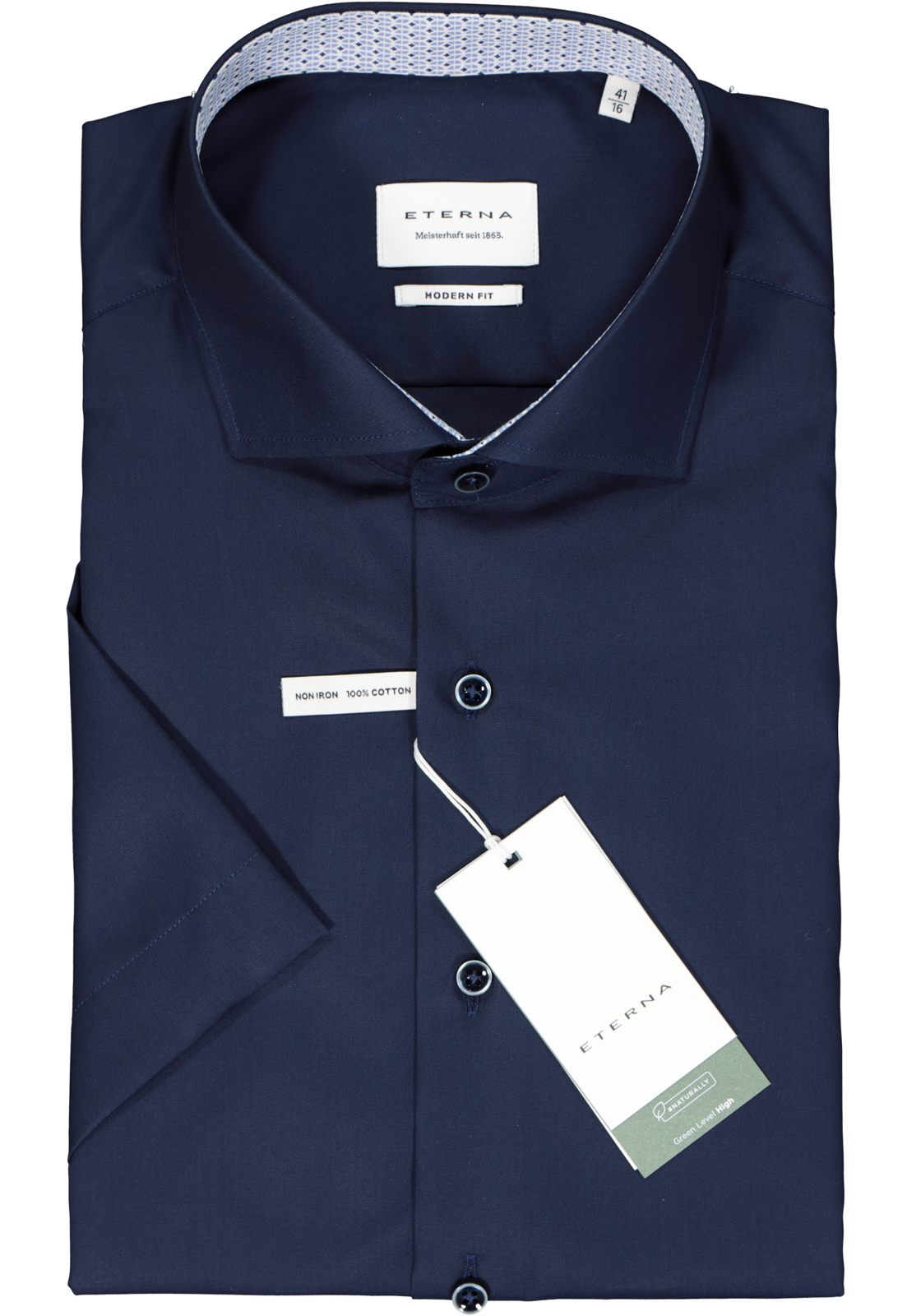 2-4067159305758_eterna-overhemd_HR ETERNA modern fit overhemd korte mouw, popeline, donkerblauw (contrast)