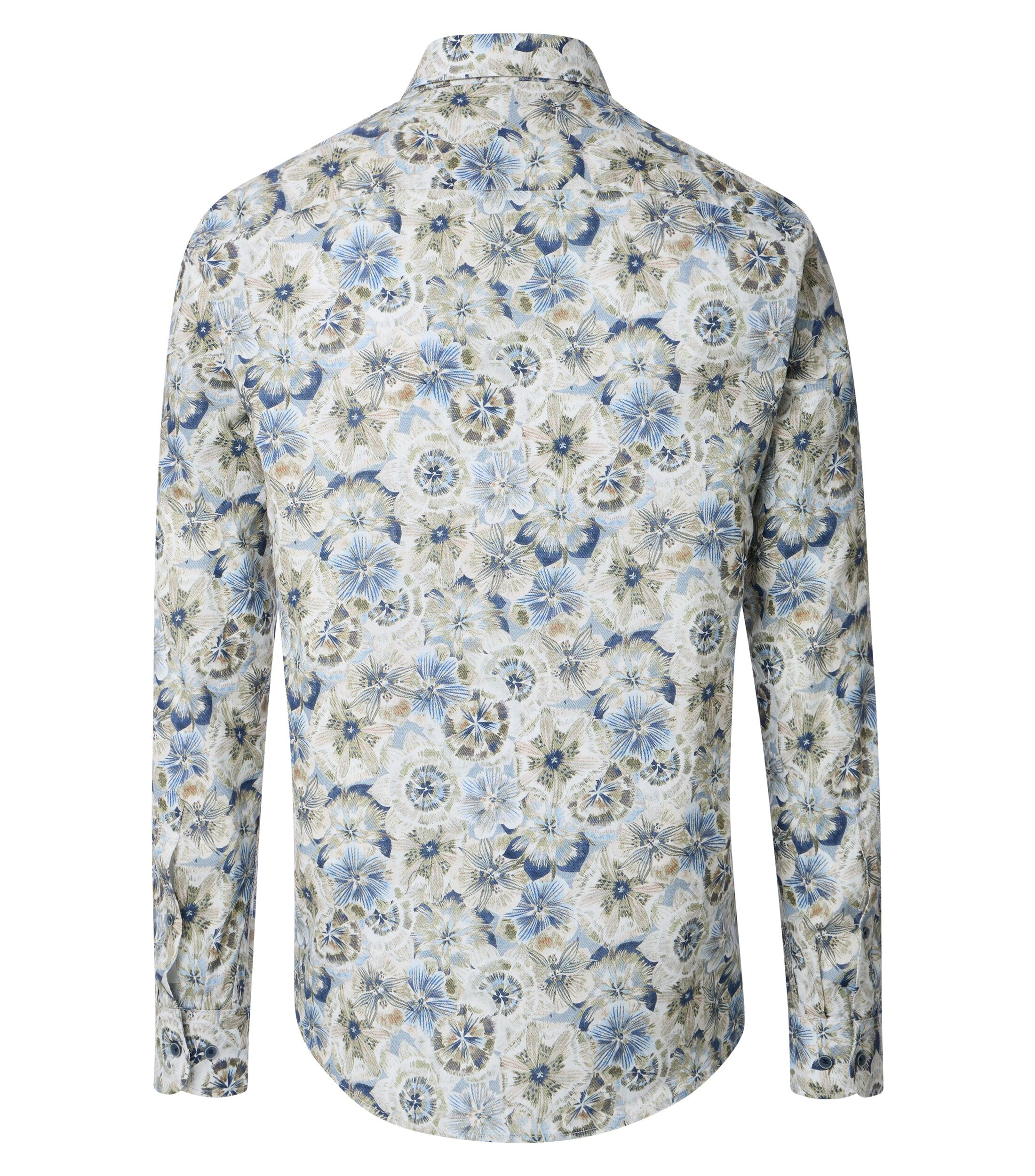 CASA MODA Sport casual fit overhemd, popeline, wit, blauw, groen en beige dessin
