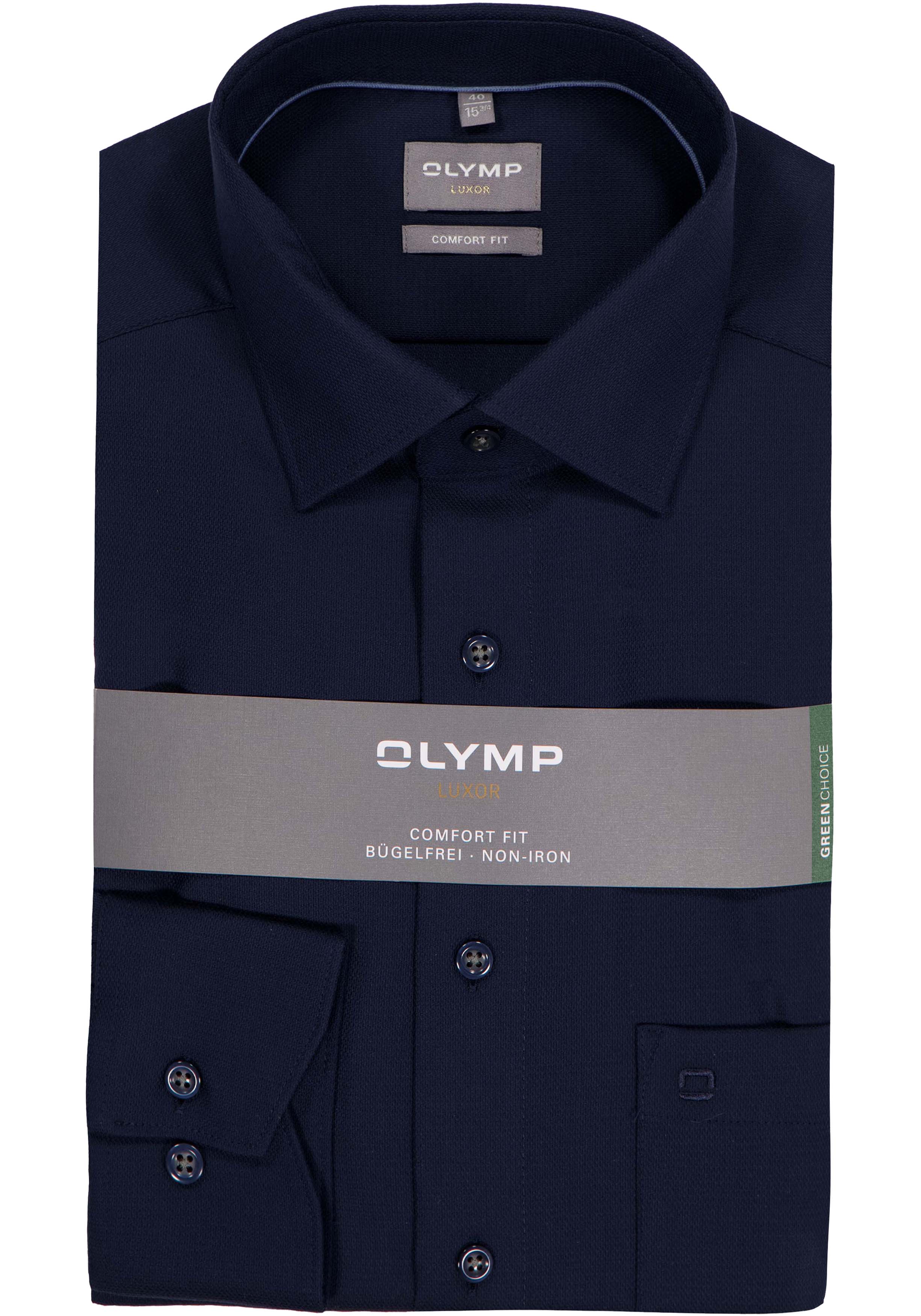 OLYMP Luxor comfort fit overhemd, structuur, marine blauw