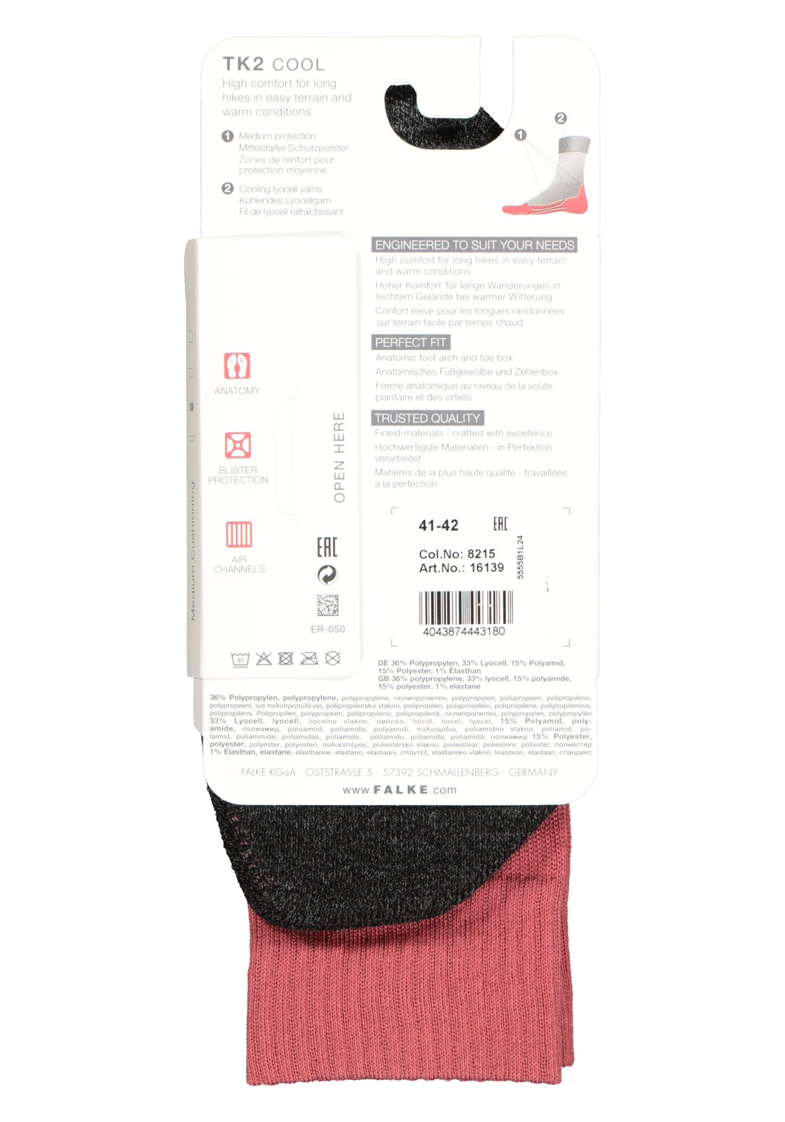 4-4043874443180_falke_sokken_1p_HR FALKE TK2 Cool dames wandelsokken, licht roze (berry mix)