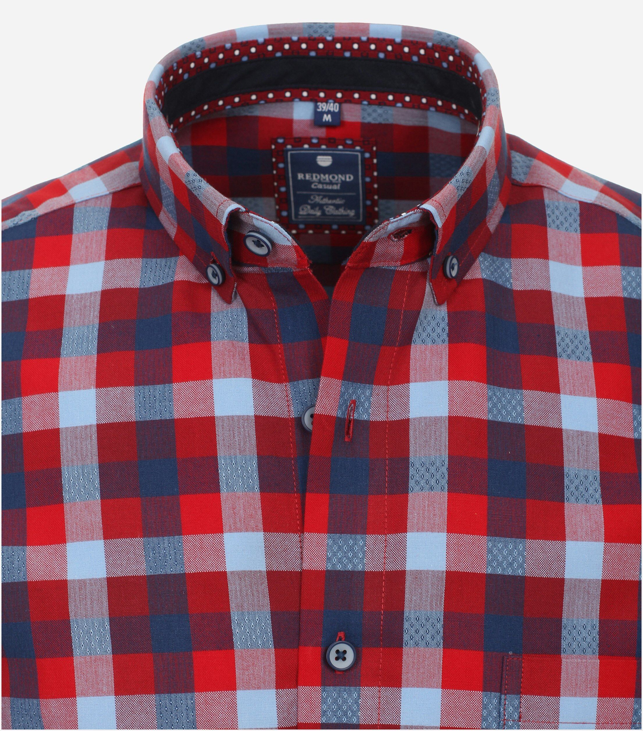 Redmond comfort fit overhemd, popeline, rood geruit