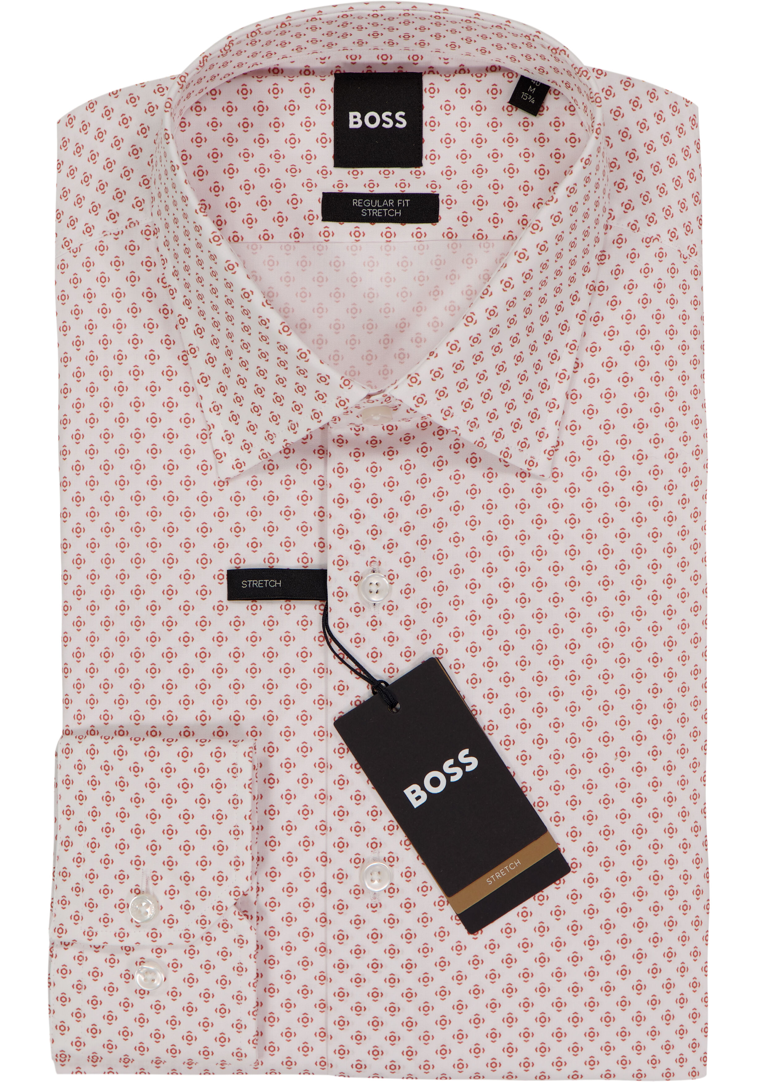 BOSS Joe regular fit overhemd, popeline, wit met donker oranje dessin