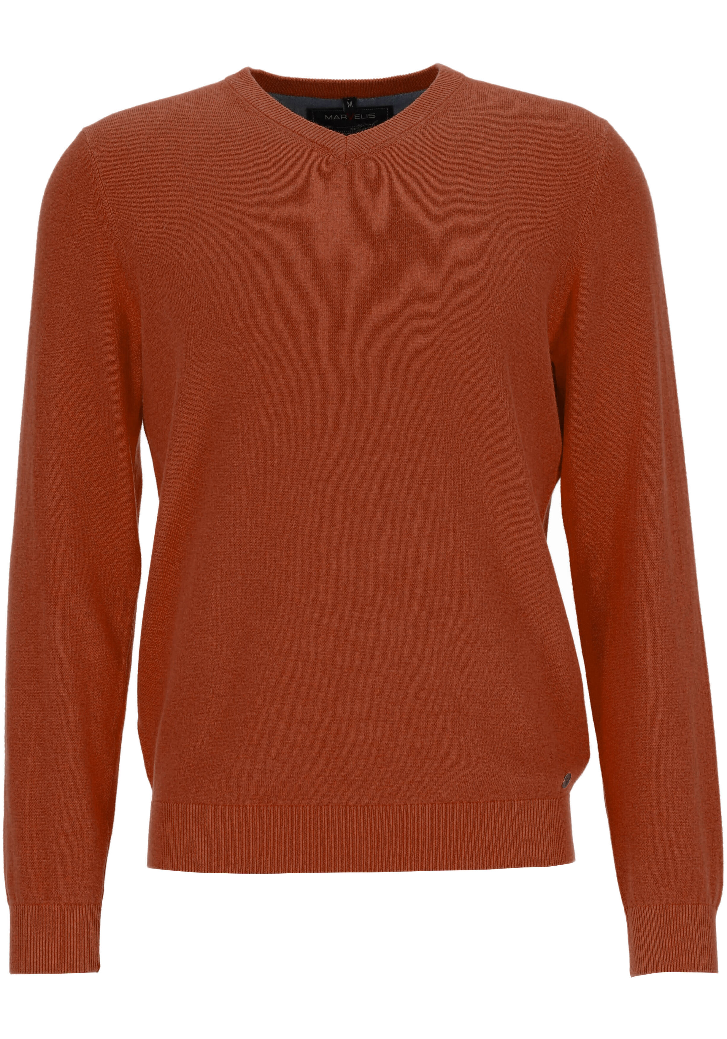 MARVELIS modern fit trui katoen, V-hals, roestbruin