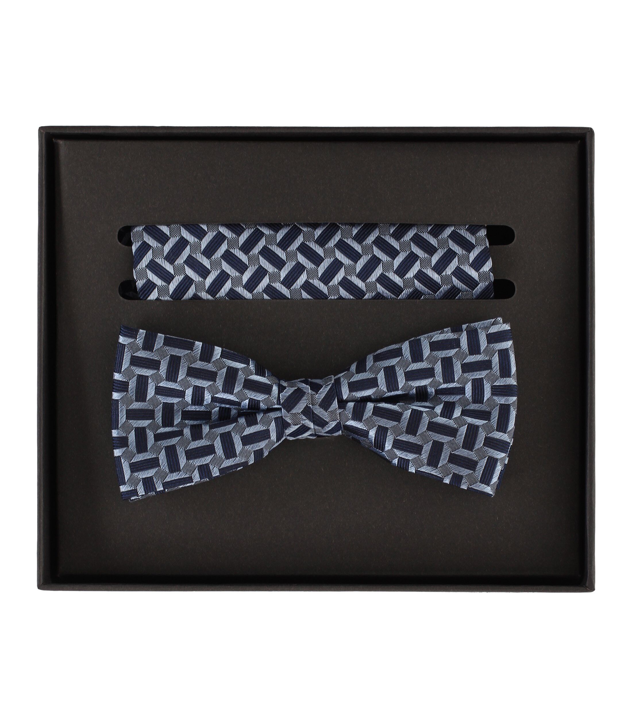 VENTI set met vlinderdas en pochet, donkerblauw, blauw, grijs dessin