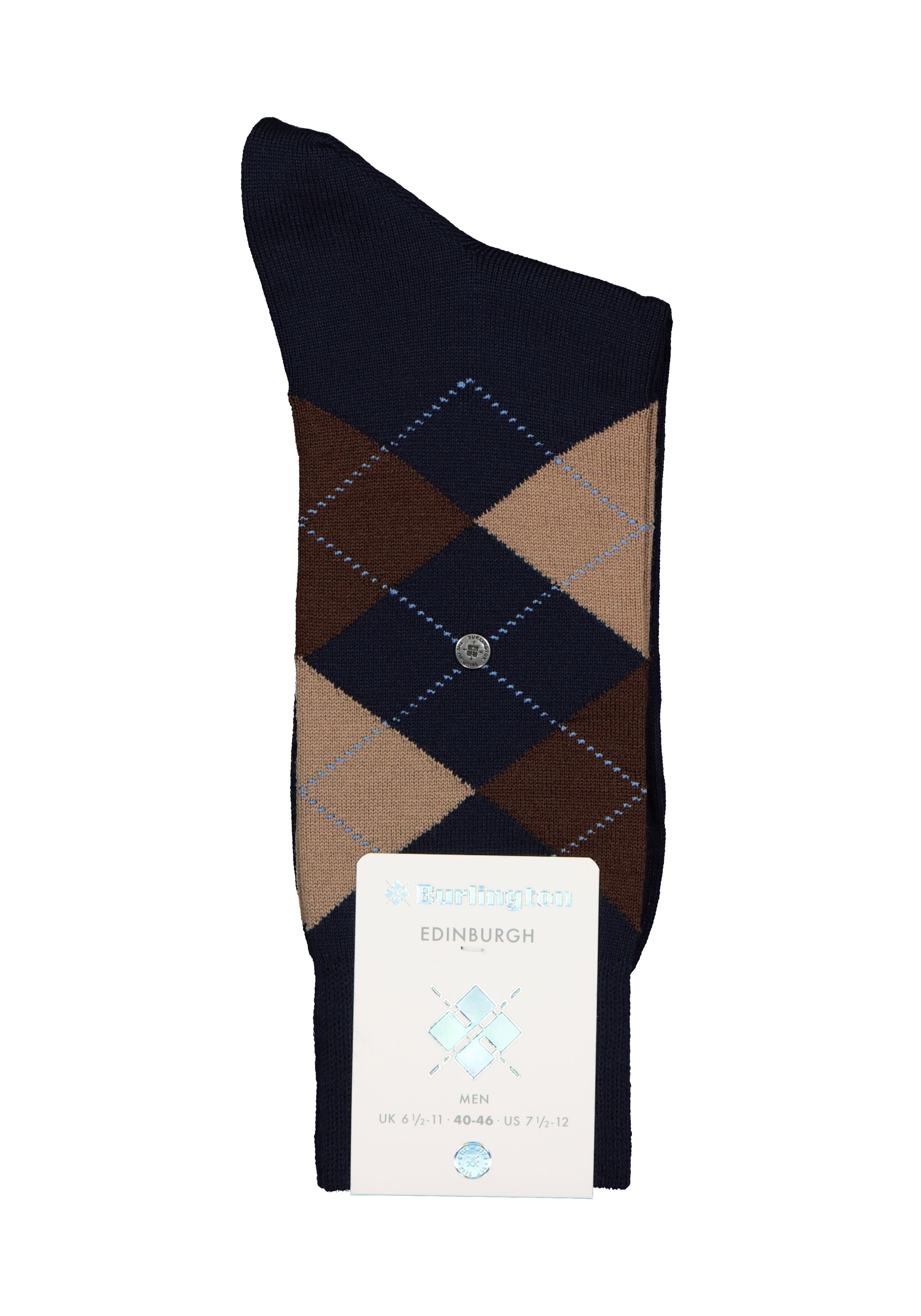 Burlington Edinburgh herensokken, wol, blauw met bruin