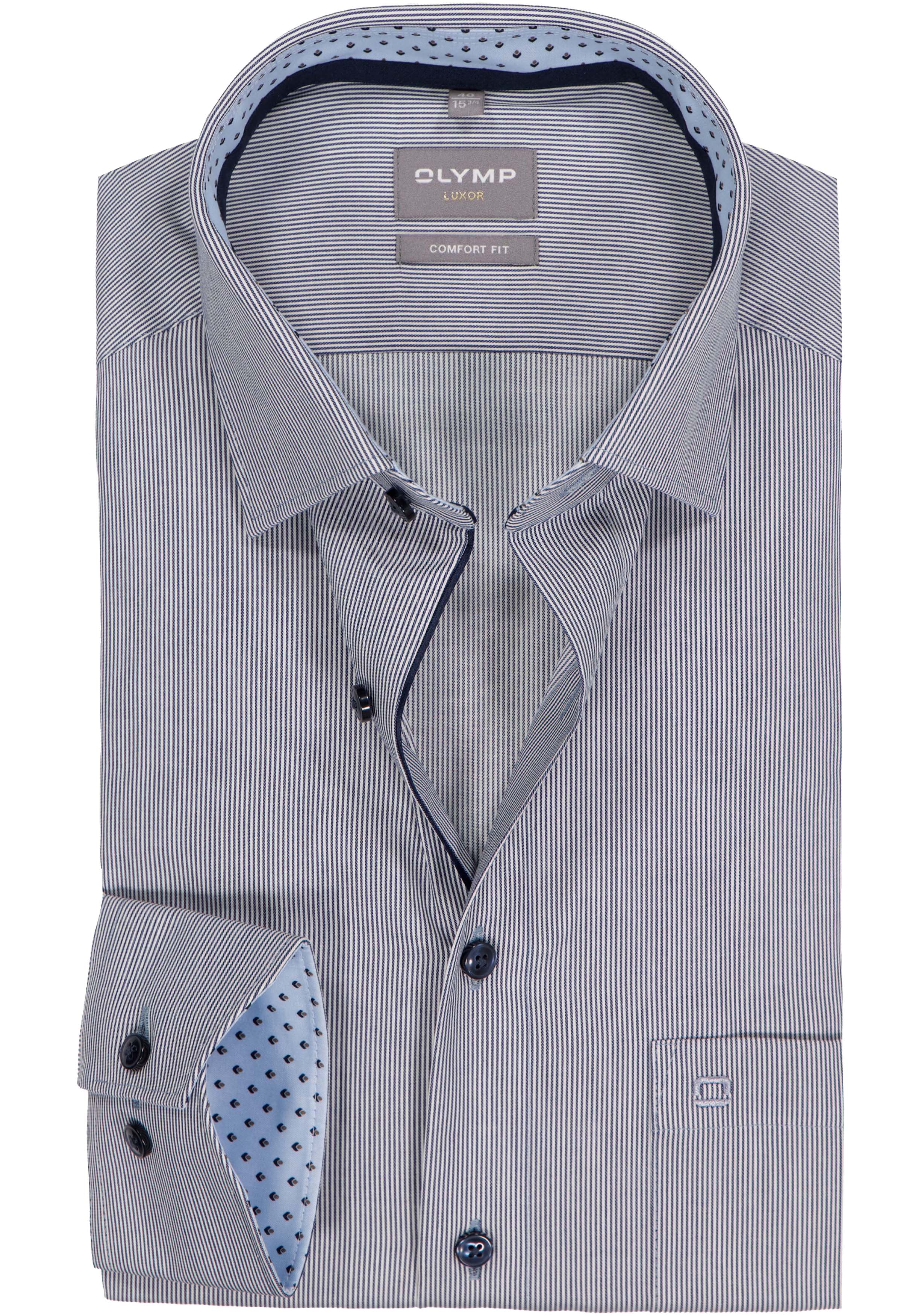 OLYMP Luxor comfort fit overhemd, mouwlengte 7, twill, marine blauw