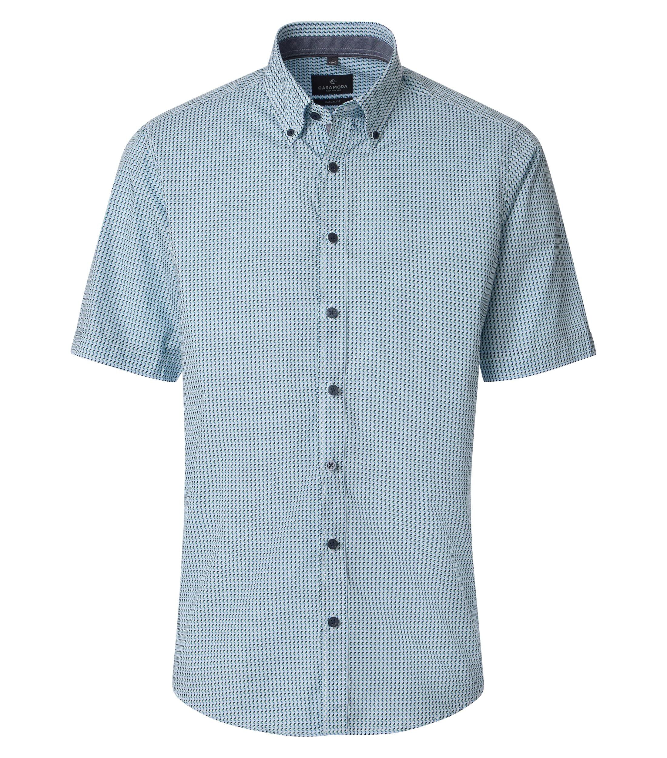 CASA MODA Sport casual fit overhemd, korte mouw, popeline, wit met blauw en groen dessin