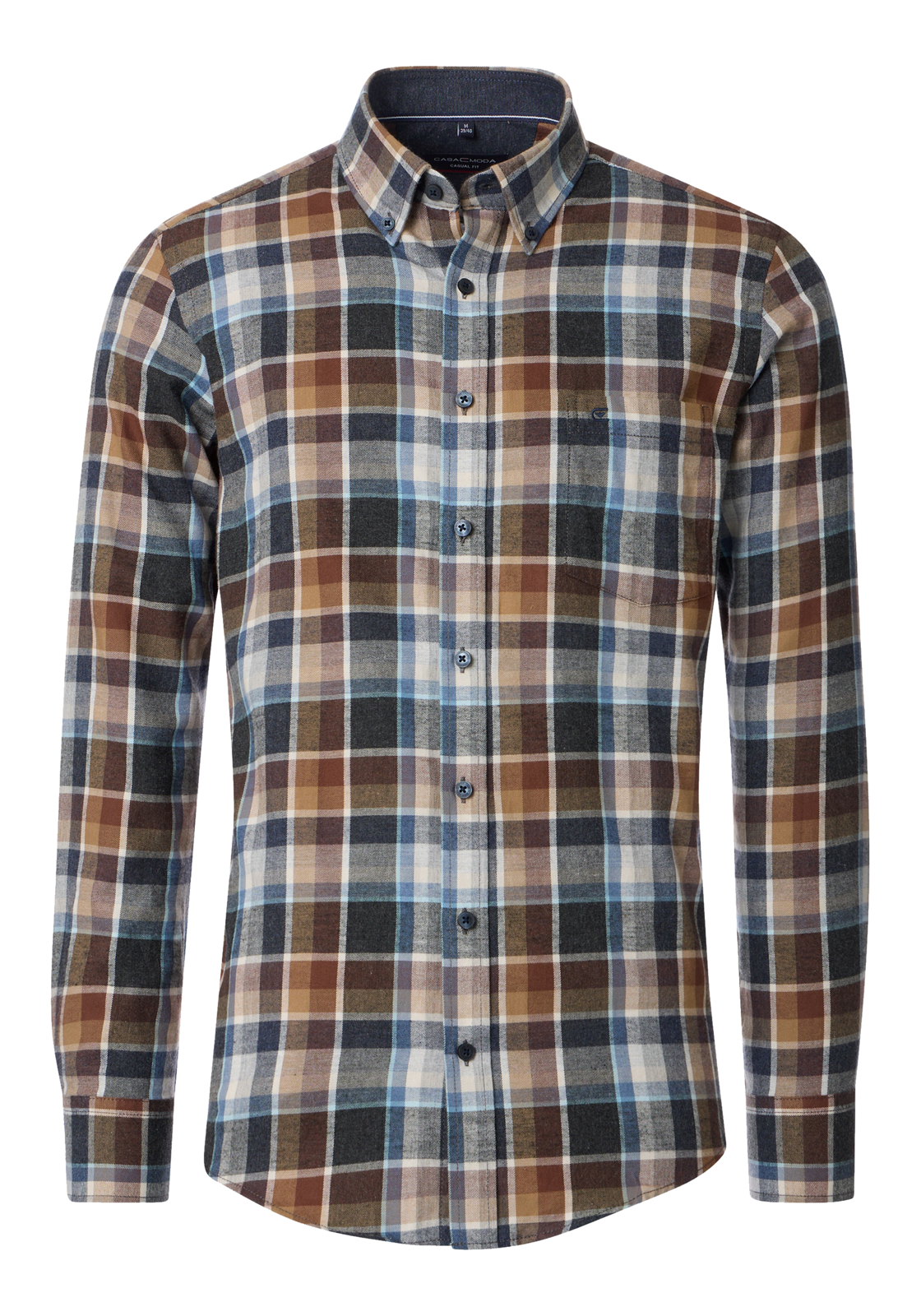CASA MODA Sport casual fit overhemd, flanel, bruin, blauw en beige geruit CASA MODA Sport casual fit overhemd, flanel, bruin, blauw en beige geruit