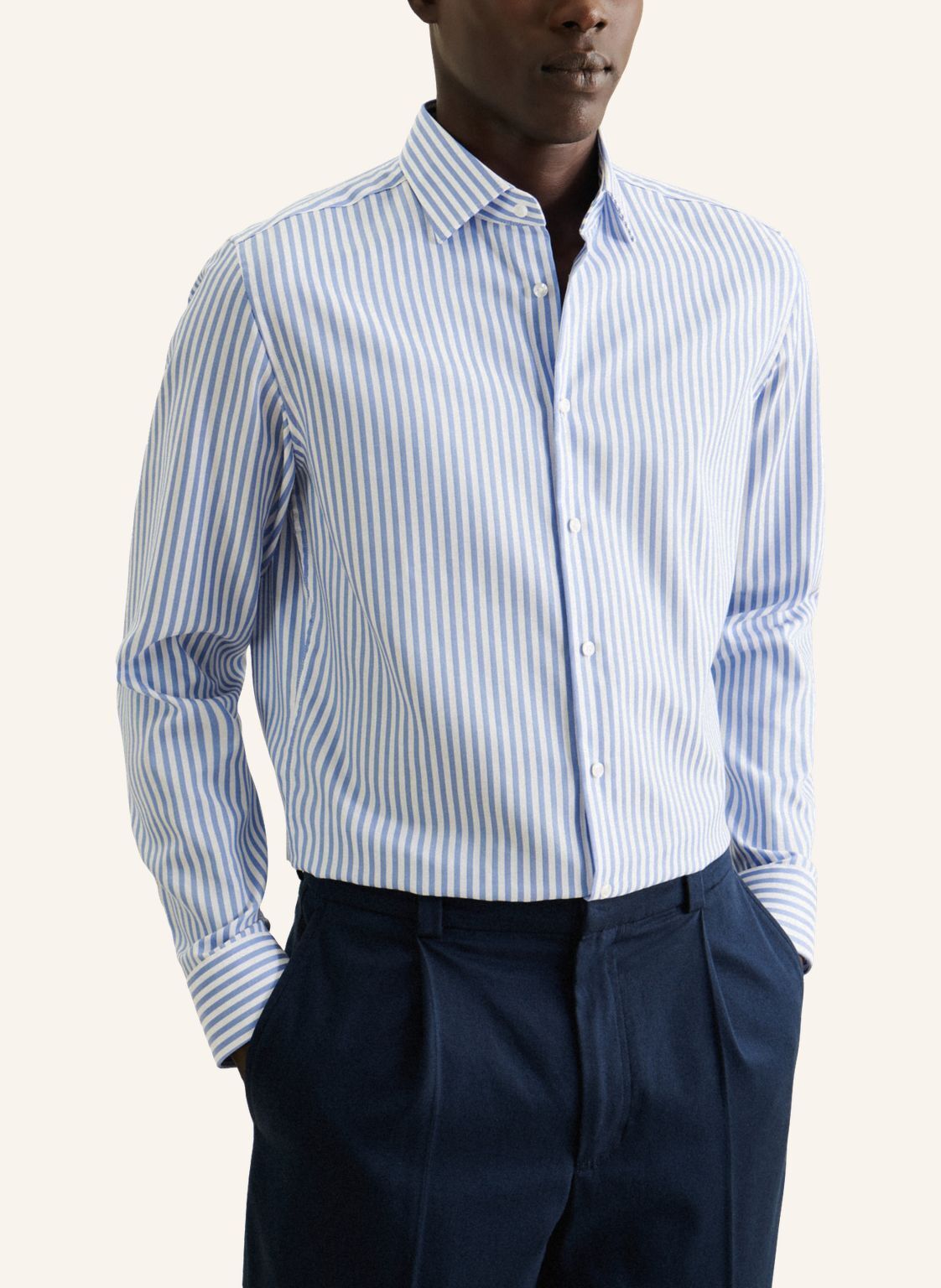 Seidensticker slim fit overhemd, mouwlengte 7, popeline, blauw gestreept