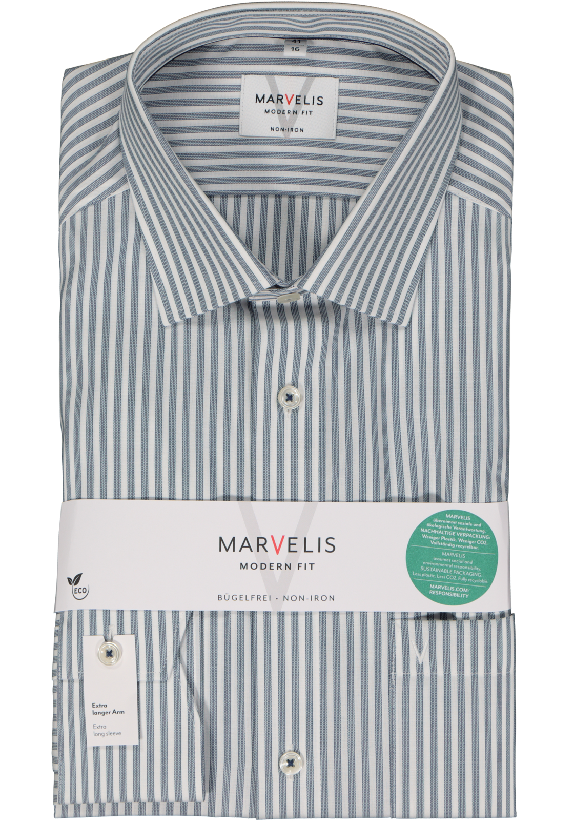 MARVELIS modern fit overhemd, mouwlengte 7, popeline, donkerblauw gestreept MARVELIS modern fit overhemd, mouwlengte 7, popeline, donkerblauw gestreept